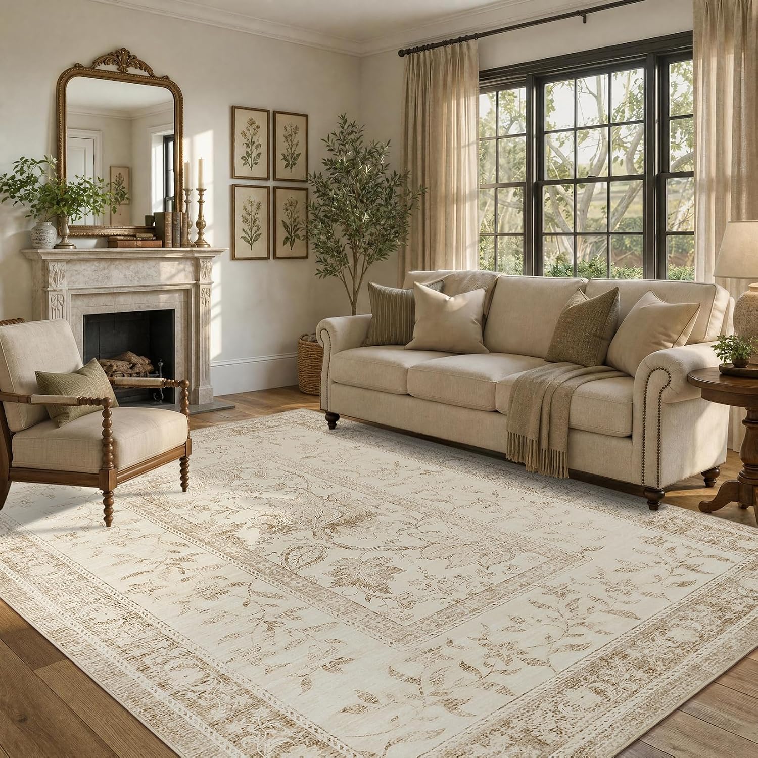 Botanical Washable Area Rug, 5 x 7 ft