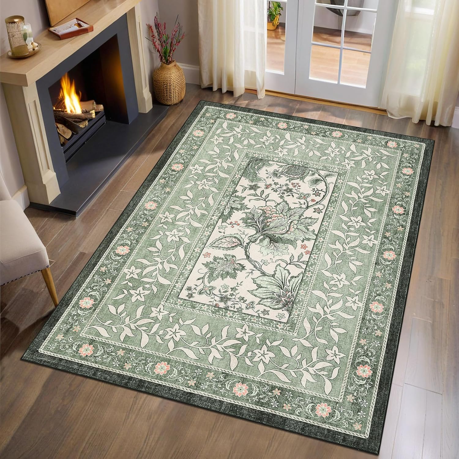 Botanical Washable Area Rug, 5 x 7 ft