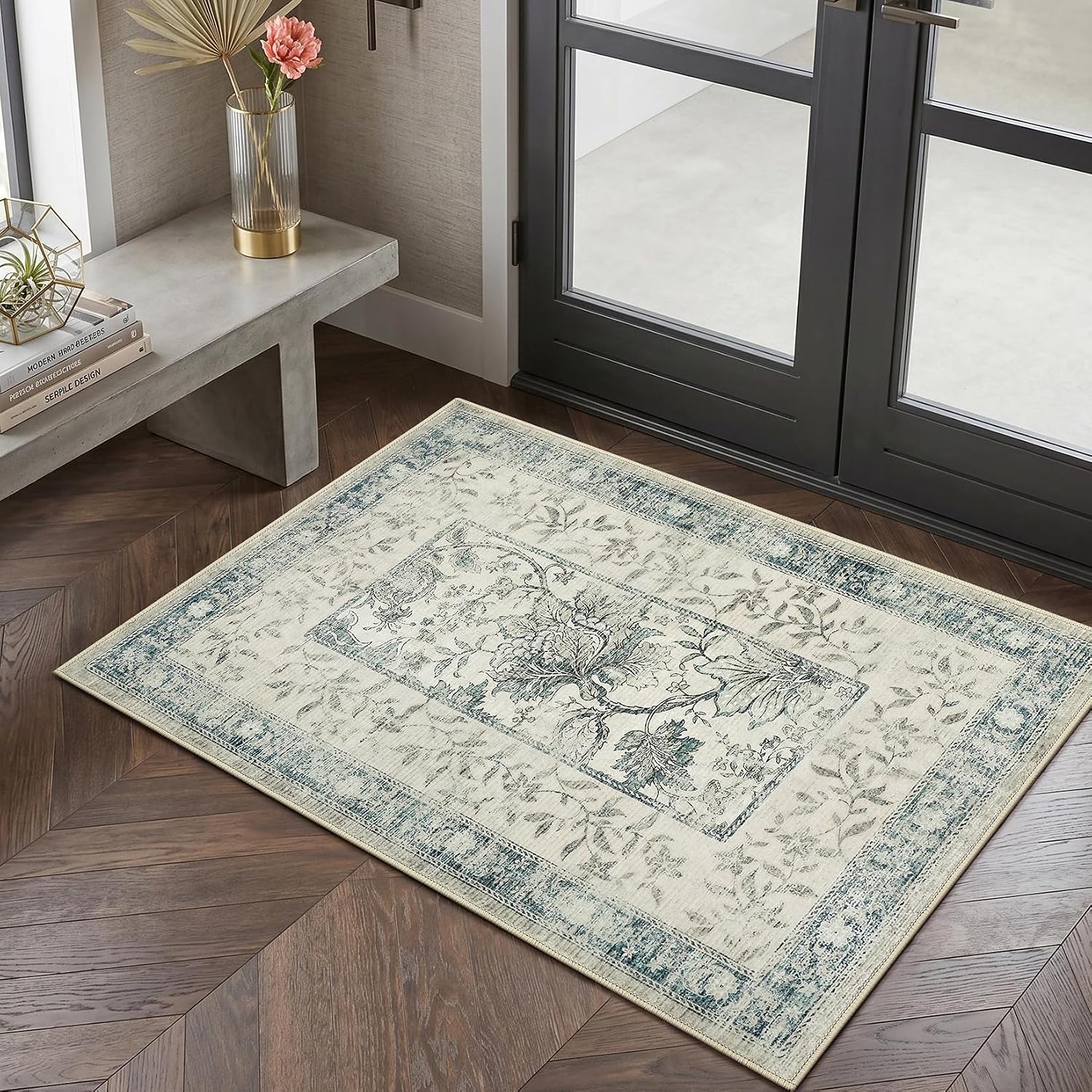 Botanical Washable Area Rug, 5 x 7 ft
