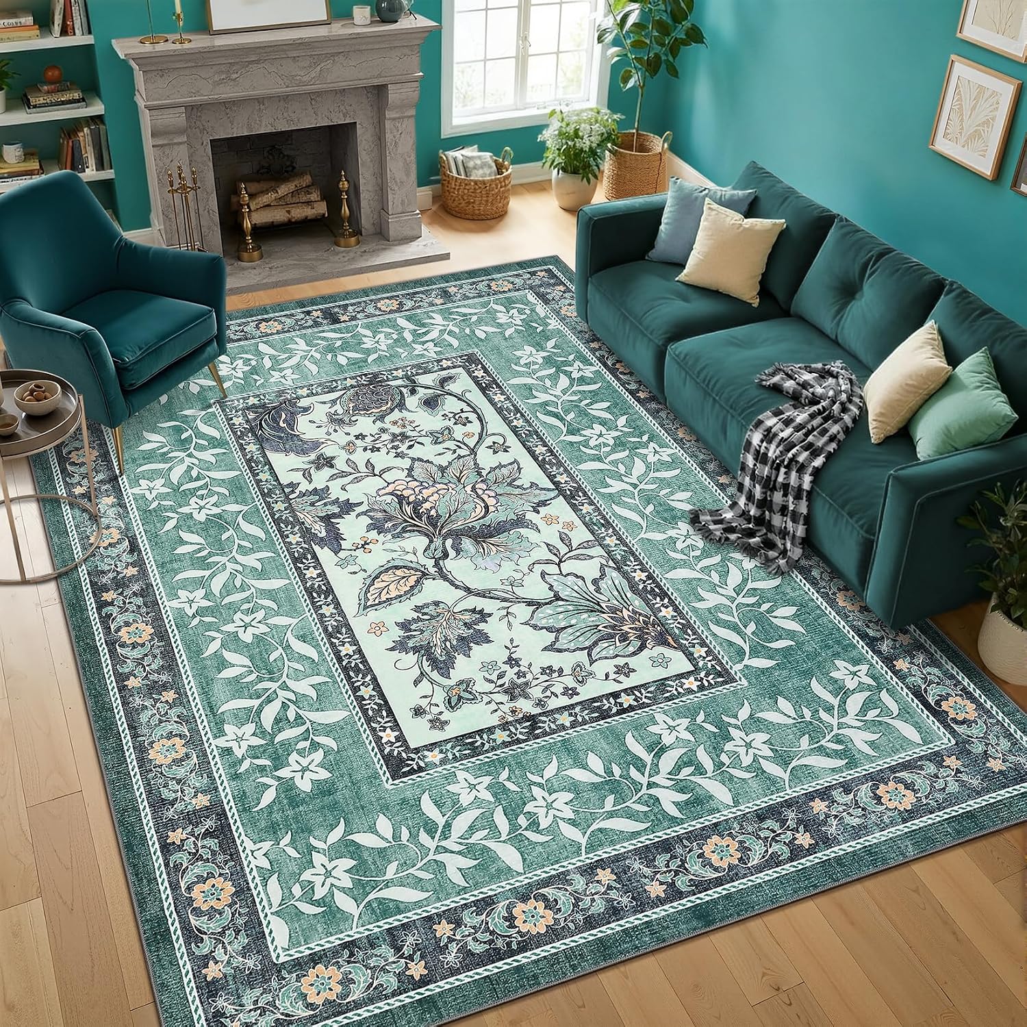Botanical Washable Area Rug, 5 x 7 ft