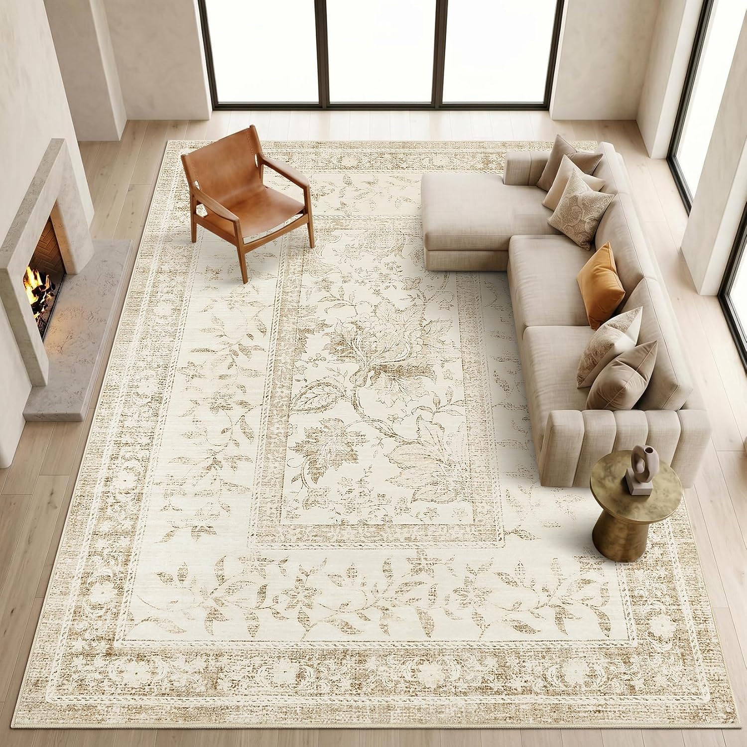 Botanical Washable Area Rug, 5 x 7 ft