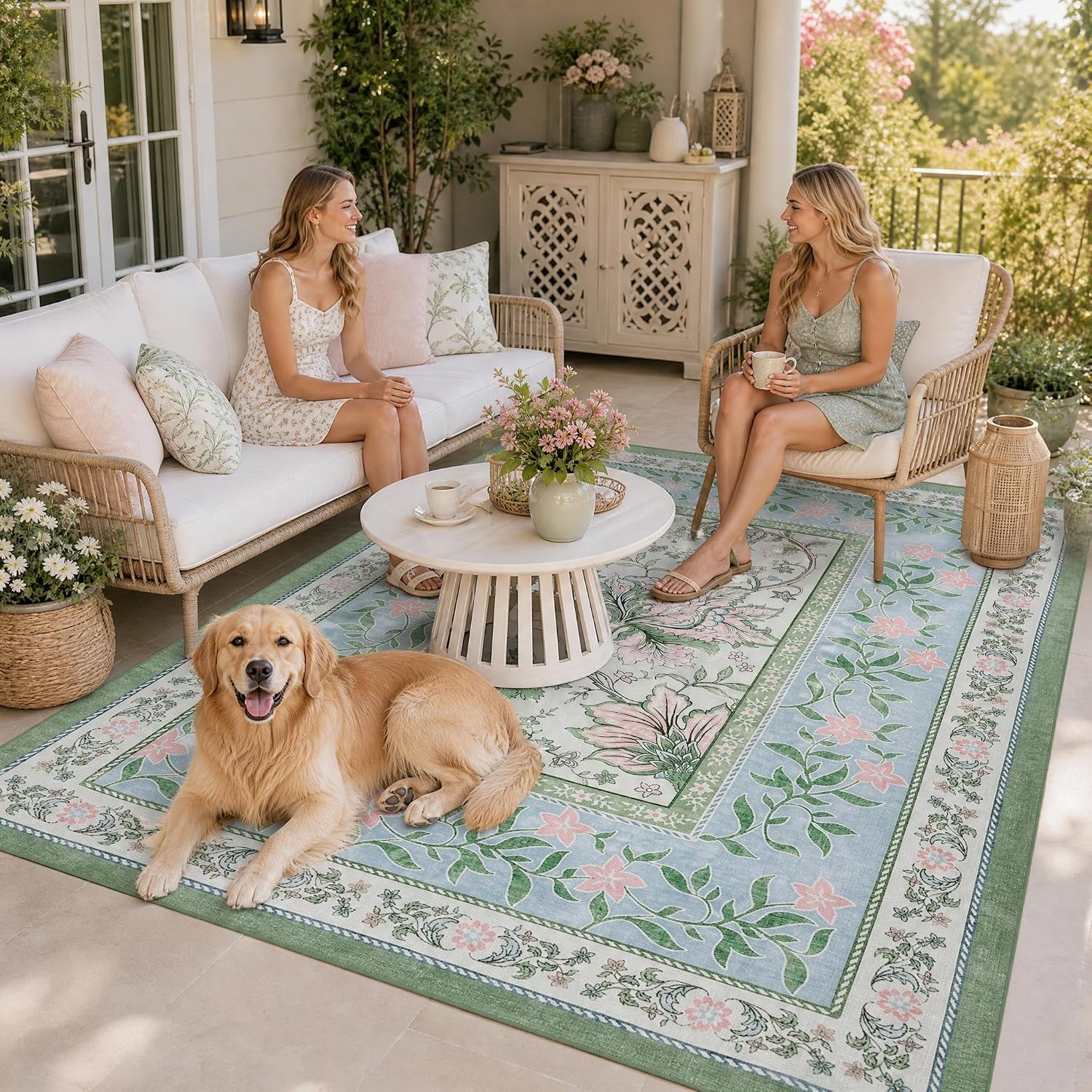 Botanical Washable Area Rug, 5 x 7 ft