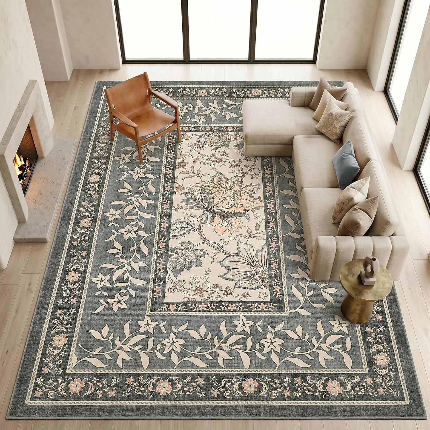 Botanical Washable Area Rug, 5 x 7 ft