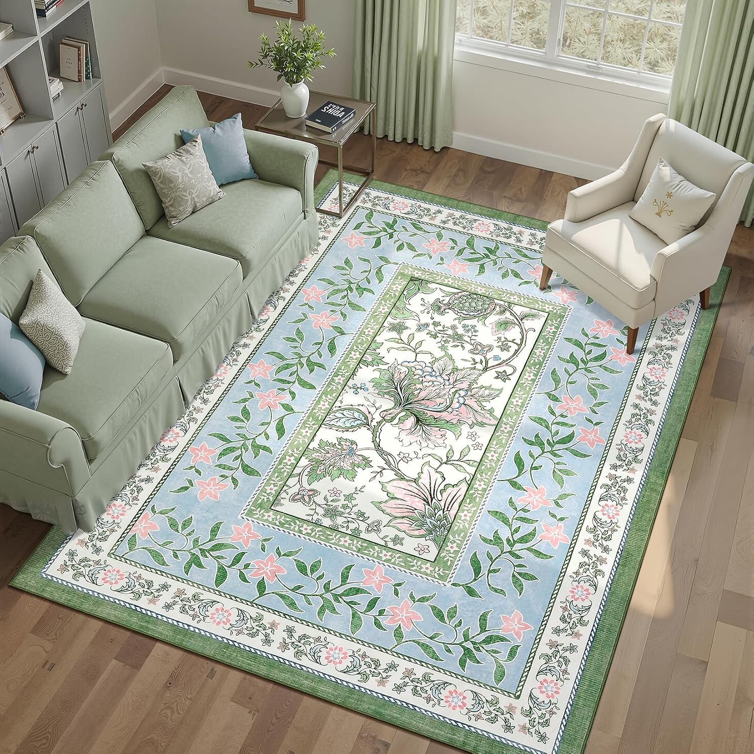 Botanical Washable Area Rug, 5 x 7 ft