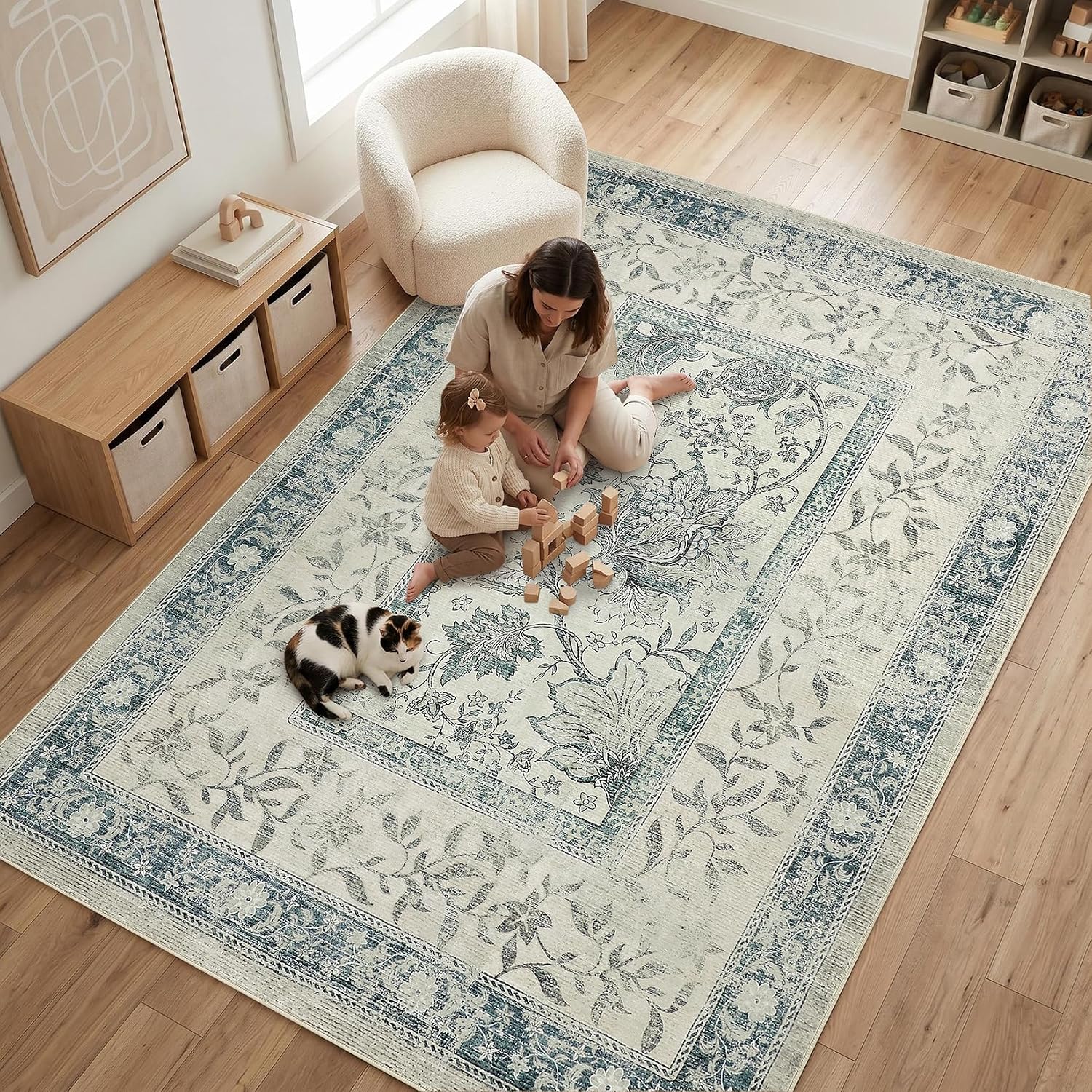 Botanical Washable Area Rug, 5 x 7 ft