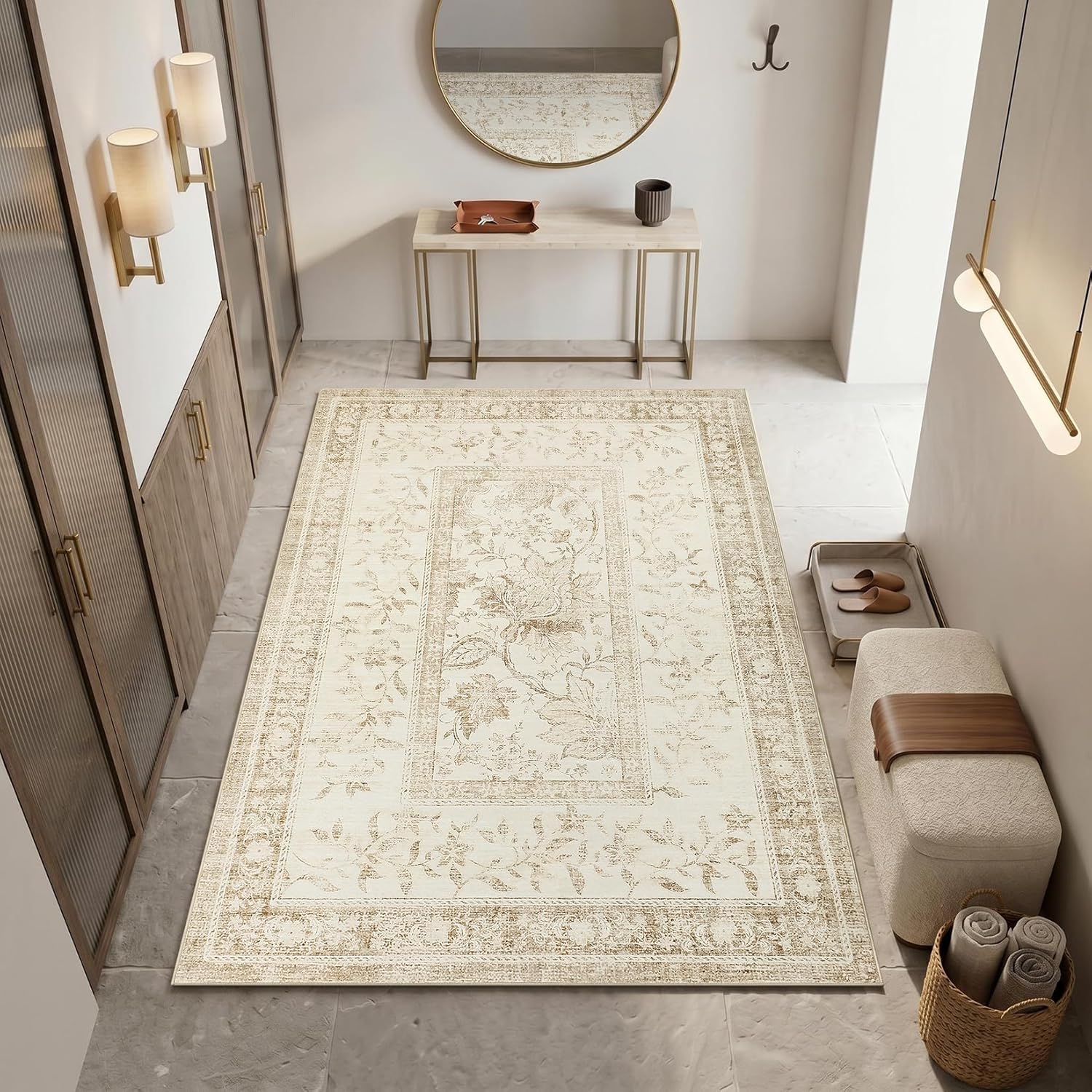 Botanical Washable Area Rug, 5 x 7 ft