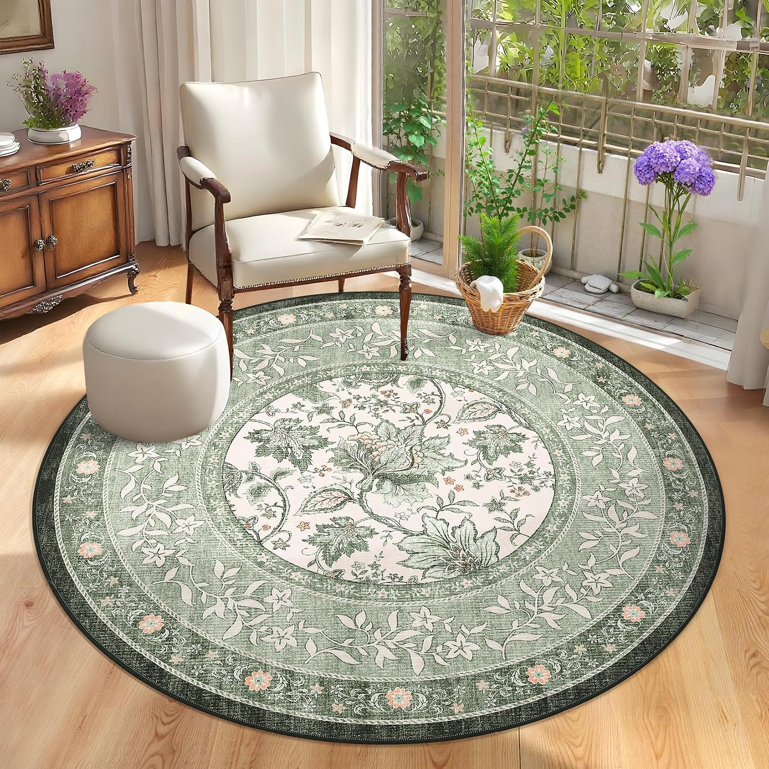 Botanical Washable Area Rug, 5 x 7 ft