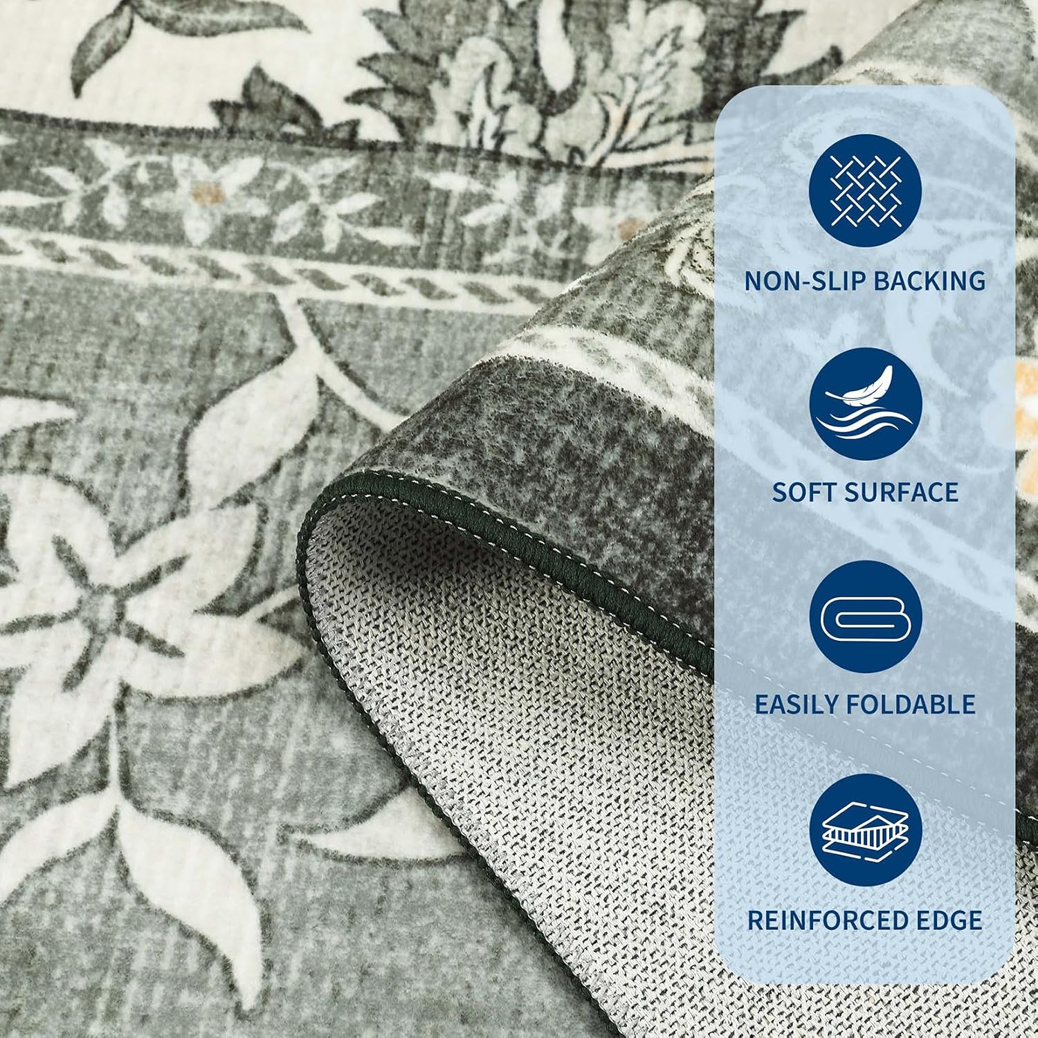 Botanical Washable Area Rug, 5 x 7 ft
