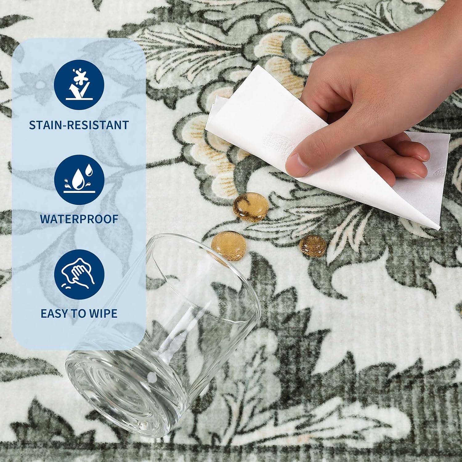 Botanical Washable Area Rug, 5 x 7 ft