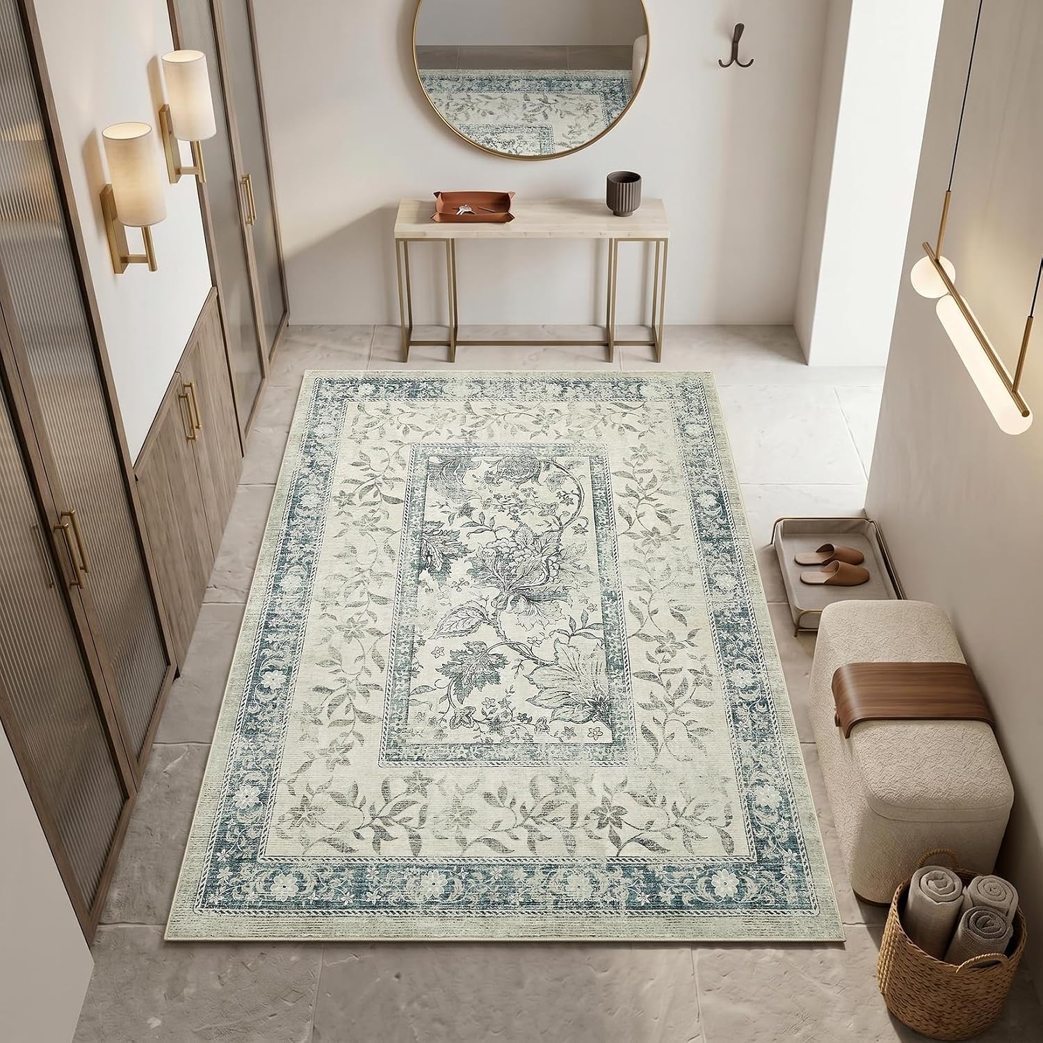 Botanical Washable Area Rug, 5 x 7 ft