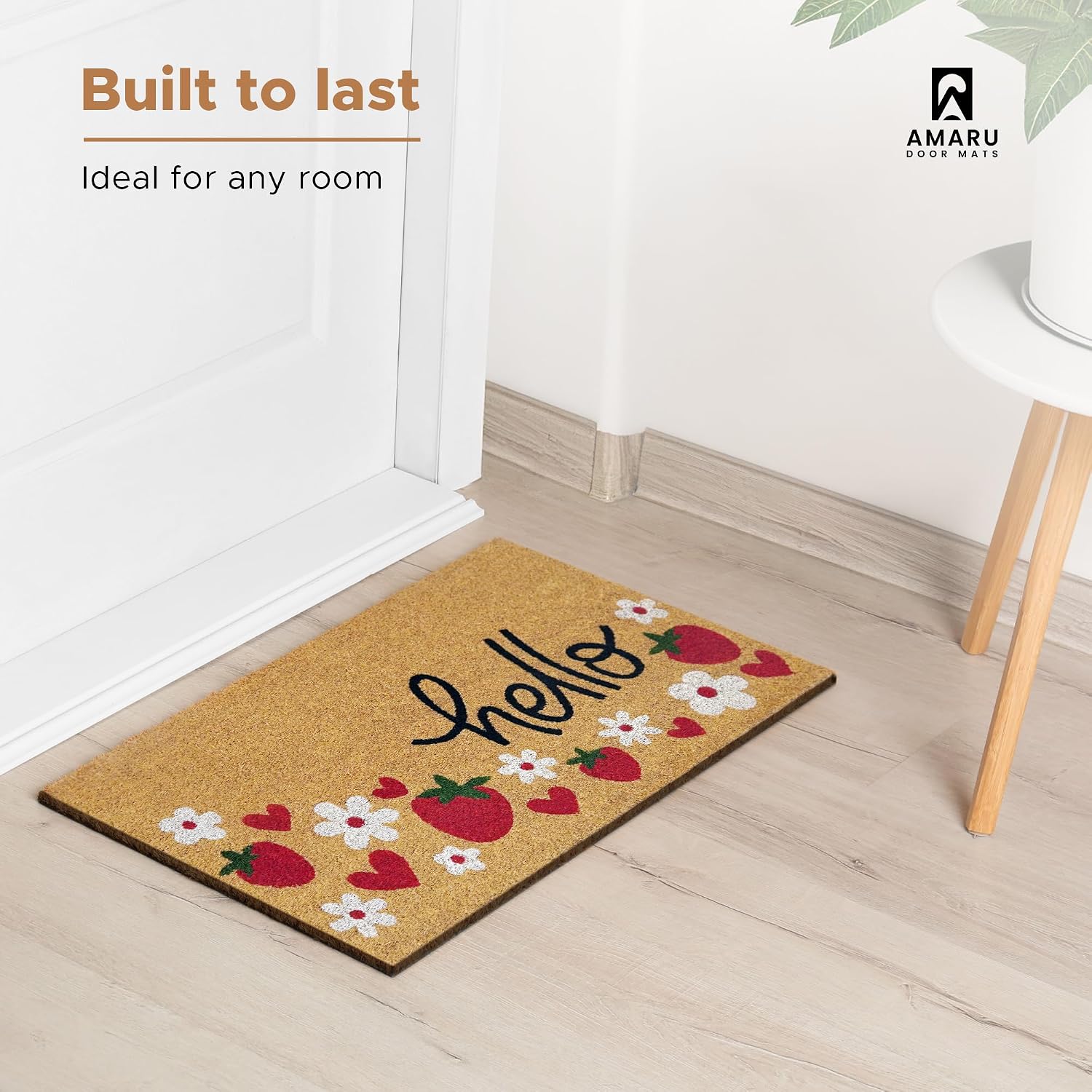 Coir Welcome Mat with Printed Design, 17 x 29 inch