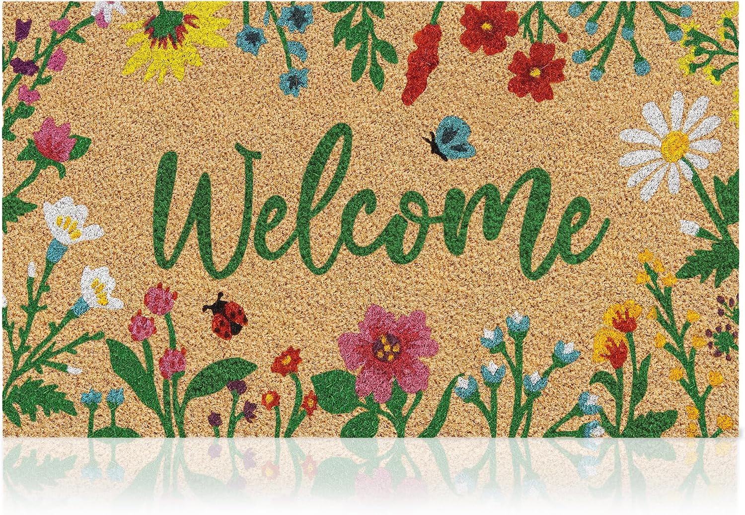 Coir Welcome Mat with Printed Design, 17 x 29 inch