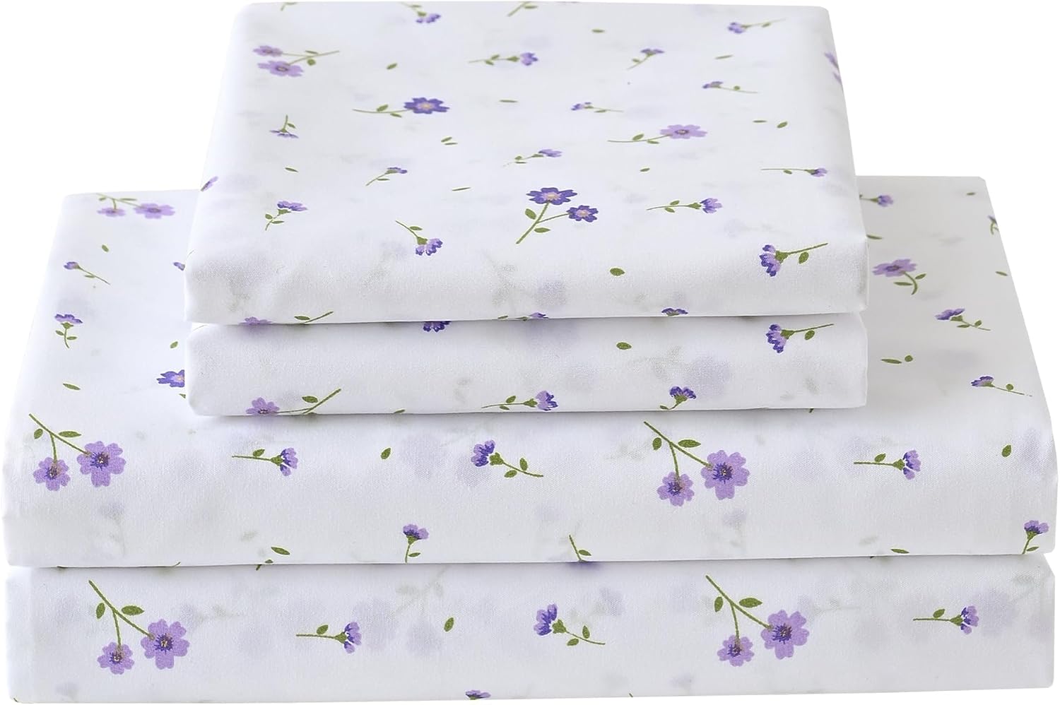 Floral Printed Queen Sheet Set, 4 Pieces, Purple