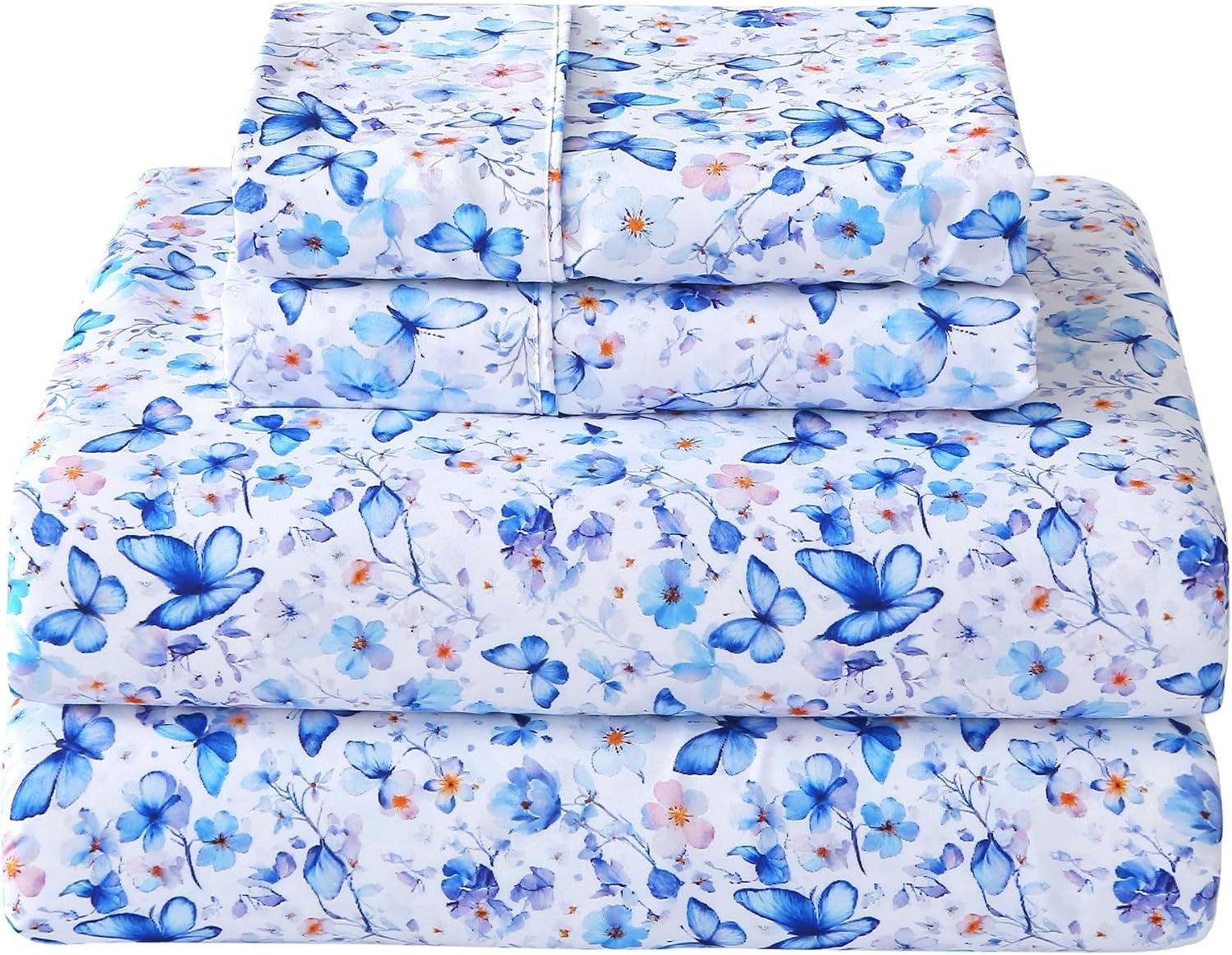 Floral Printed Queen Sheet Set, 4 Pieces, Purple
