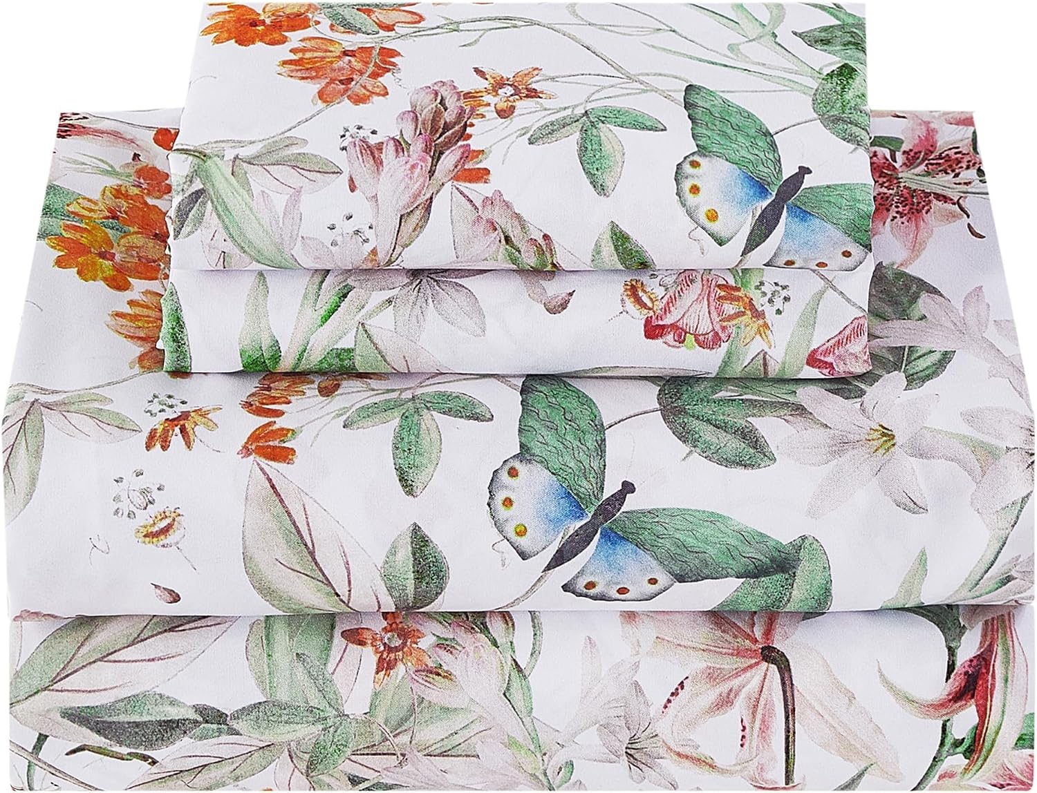 Floral Printed Queen Sheet Set, 4 Pieces, Purple