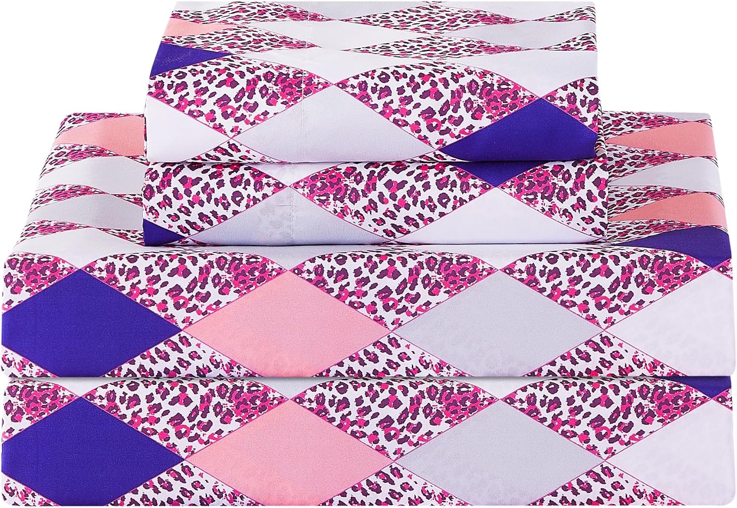 Floral Printed Queen Sheet Set, 4 Pieces, Purple