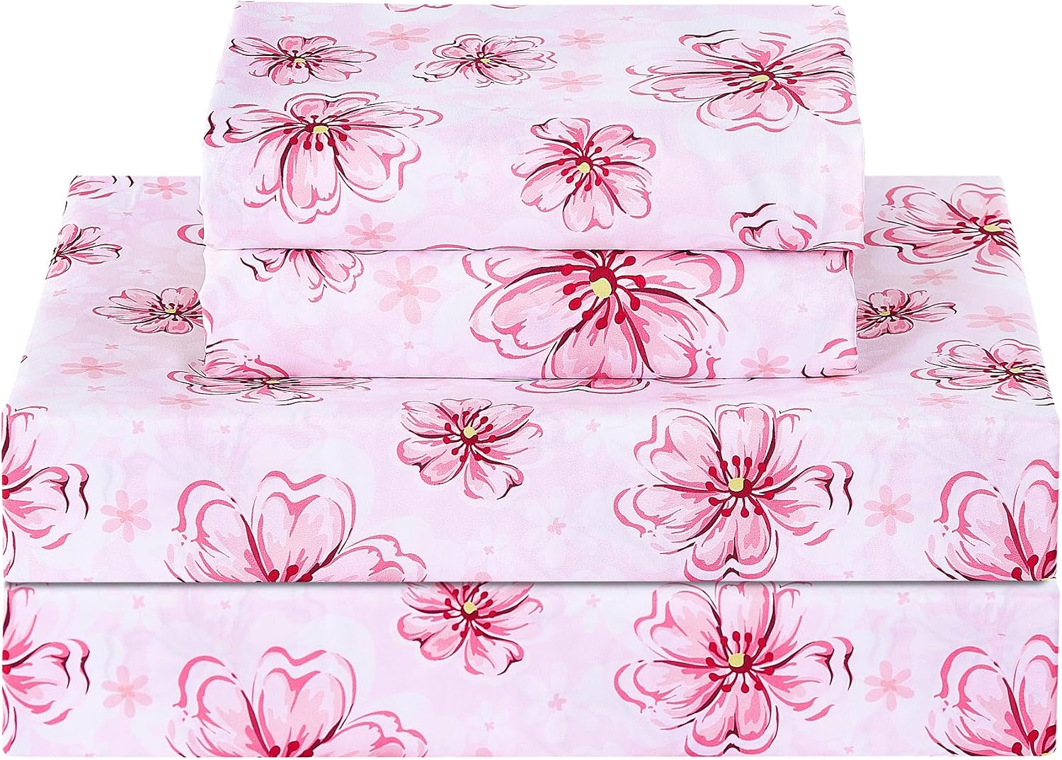 Floral Printed Queen Sheet Set, 4 Pieces, Purple