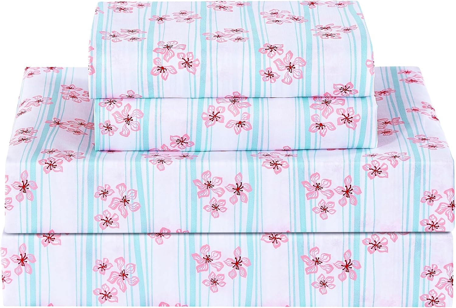 Floral Printed Queen Sheet Set, 4 Pieces, Purple