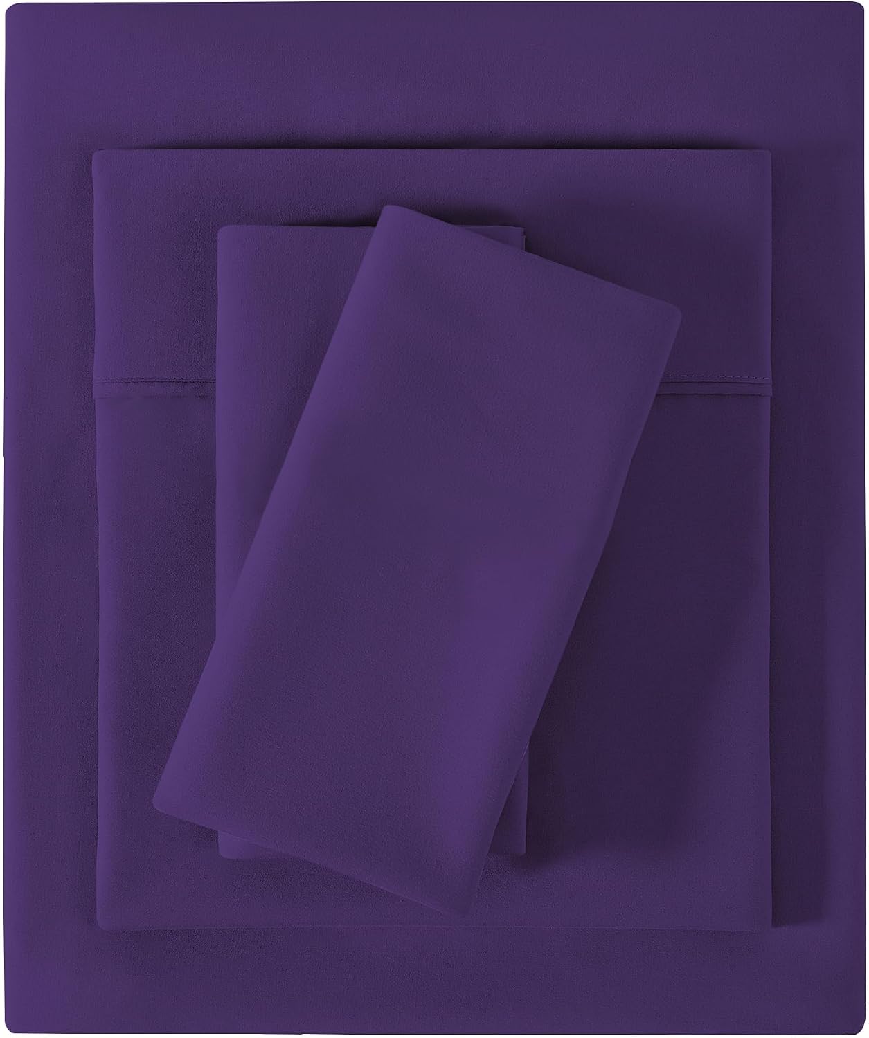 Floral Printed Queen Sheet Set, 4 Pieces, Purple