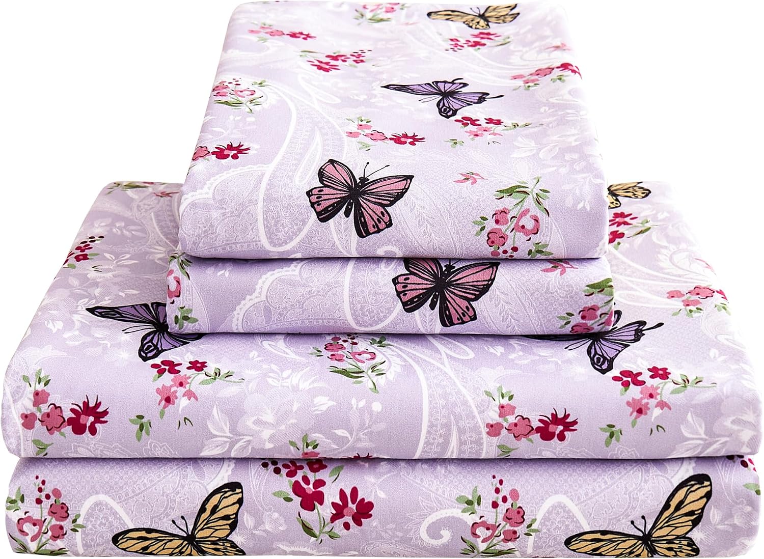 Floral Printed Queen Sheet Set, 4 Pieces, Purple