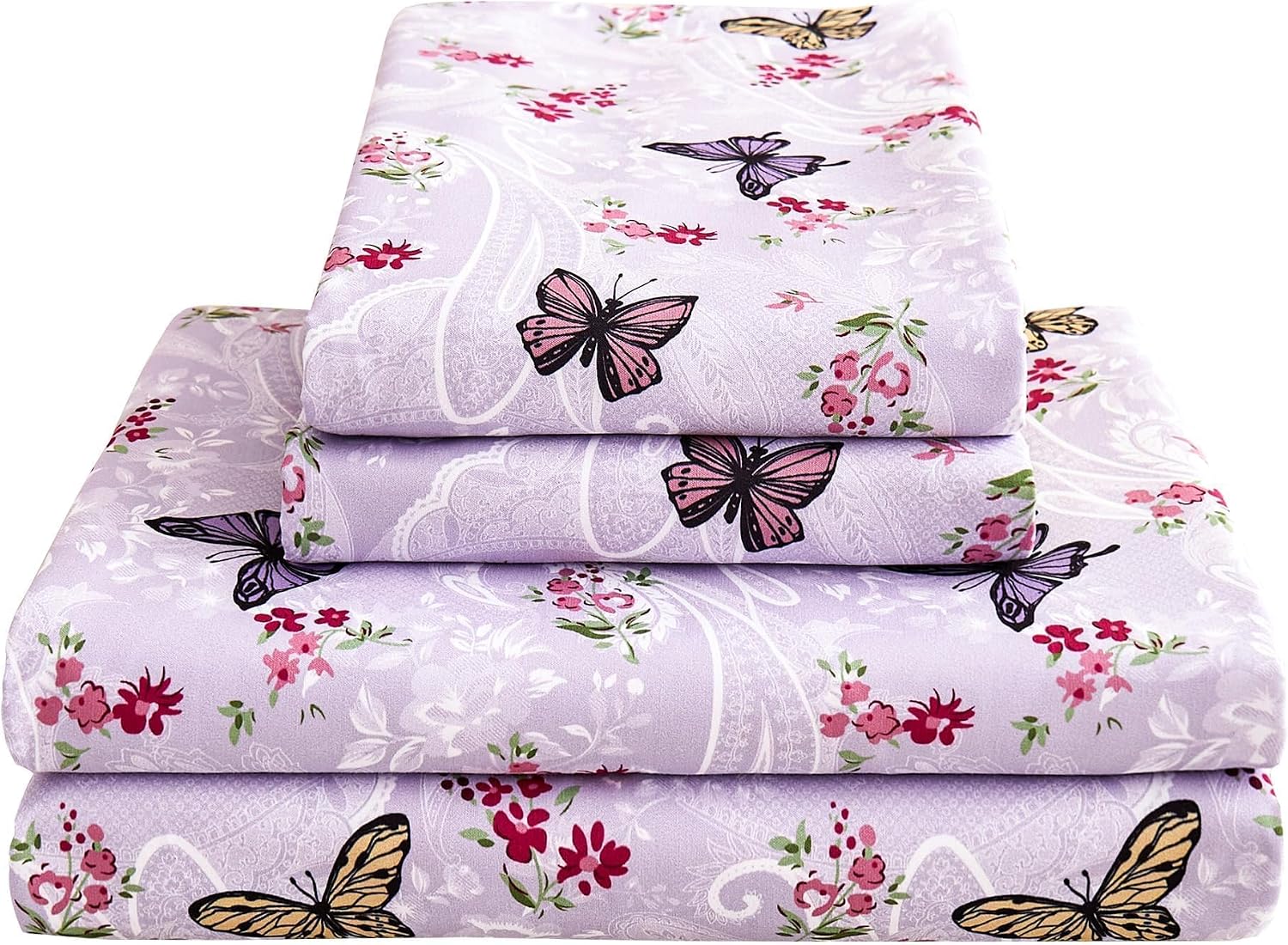 Floral Printed Queen Sheet Set, 4 Pieces, Purple