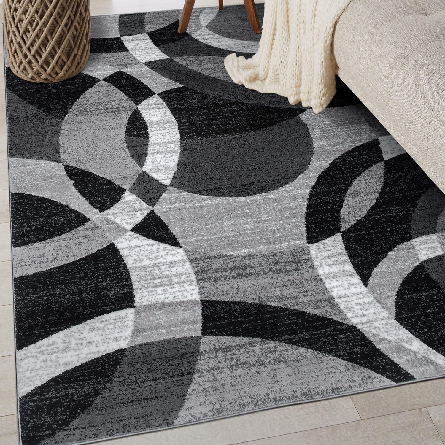 Geometric Non-Shedding Area Rug, 3 ft 3 in x 5 ft, Grey