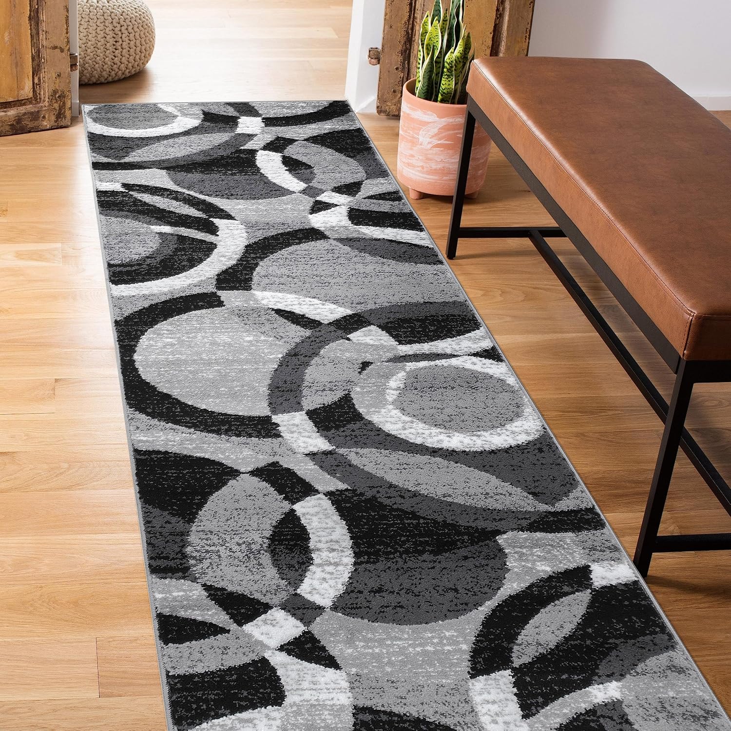 Geometric Non-Shedding Area Rug, 3 ft 3 in x 5 ft, Grey