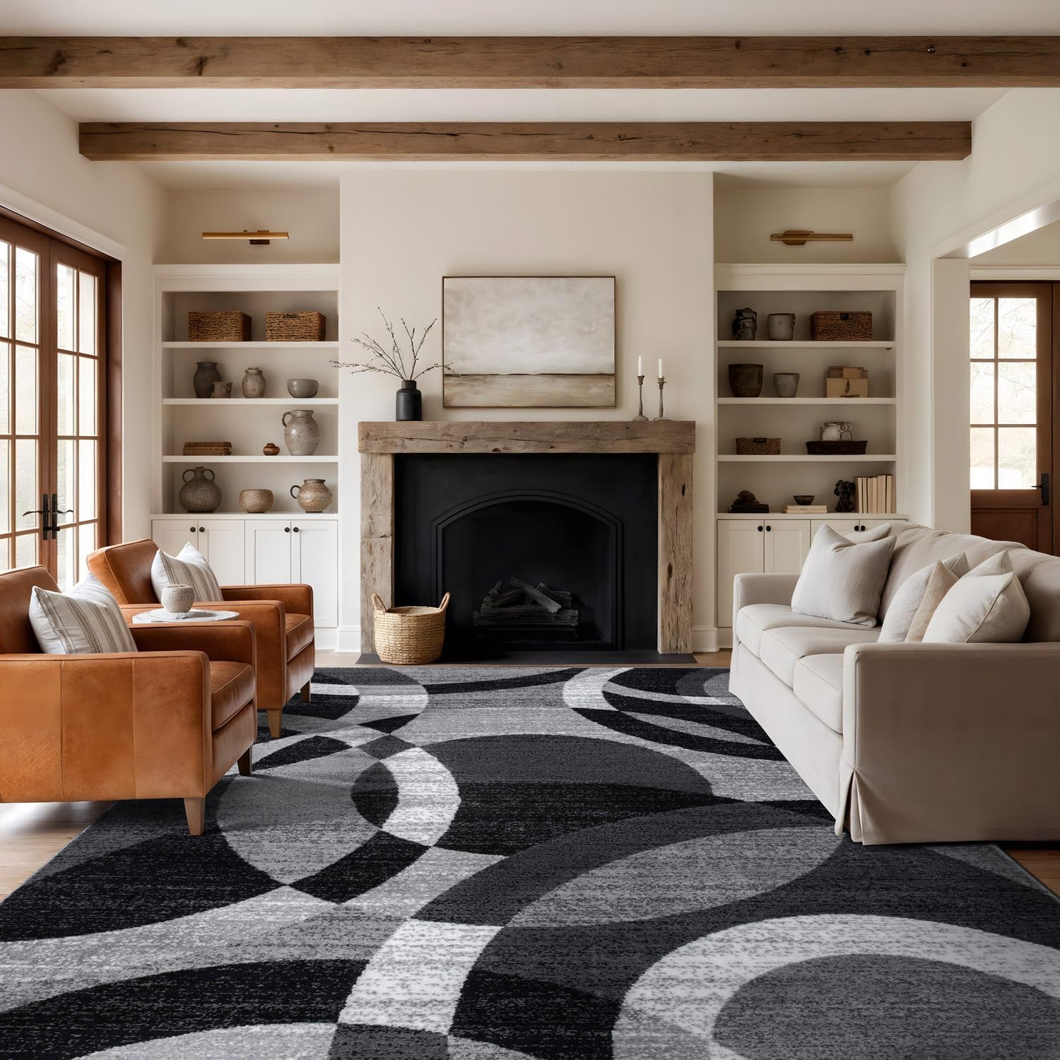 Geometric Non-Shedding Area Rug, 3 ft 3 in x 5 ft, Grey