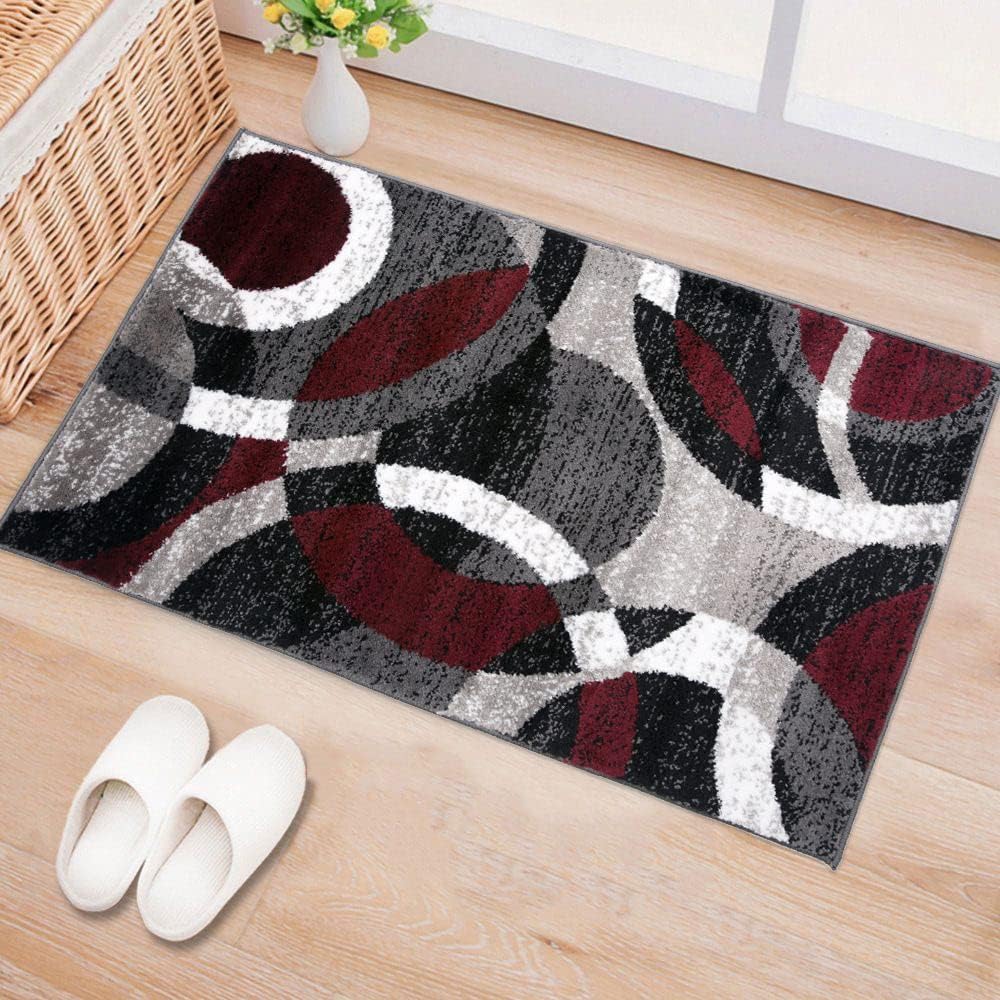 Geometric Non-Shedding Area Rug, 3 ft 3 in x 5 ft, Grey