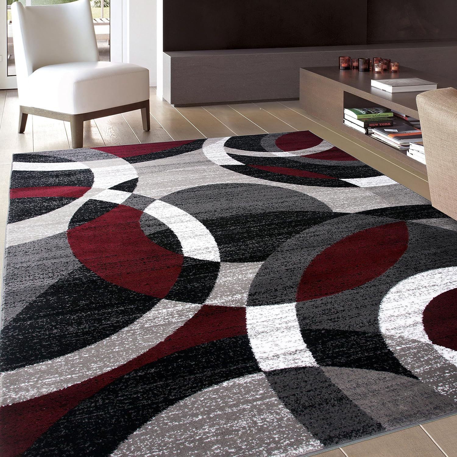 Geometric Non-Shedding Area Rug, 3 ft 3 in x 5 ft, Grey