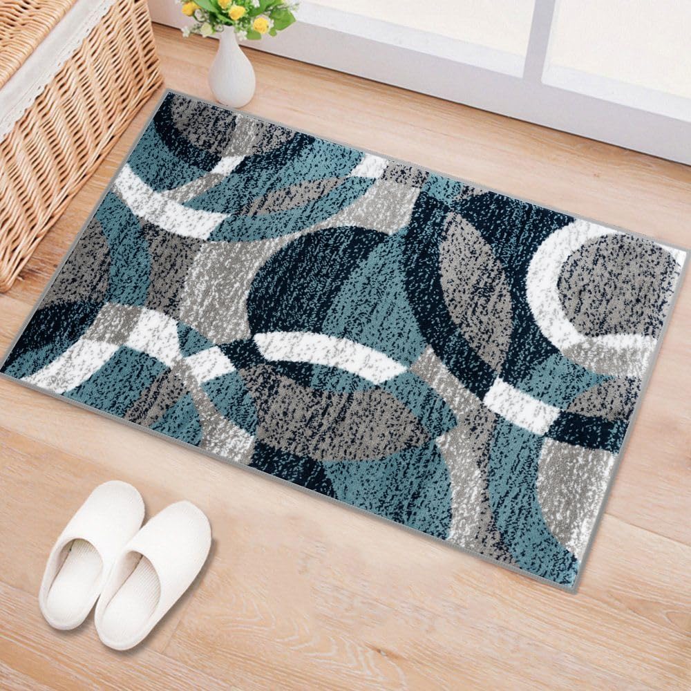 Geometric Non-Shedding Area Rug, 3 ft 3 in x 5 ft, Grey