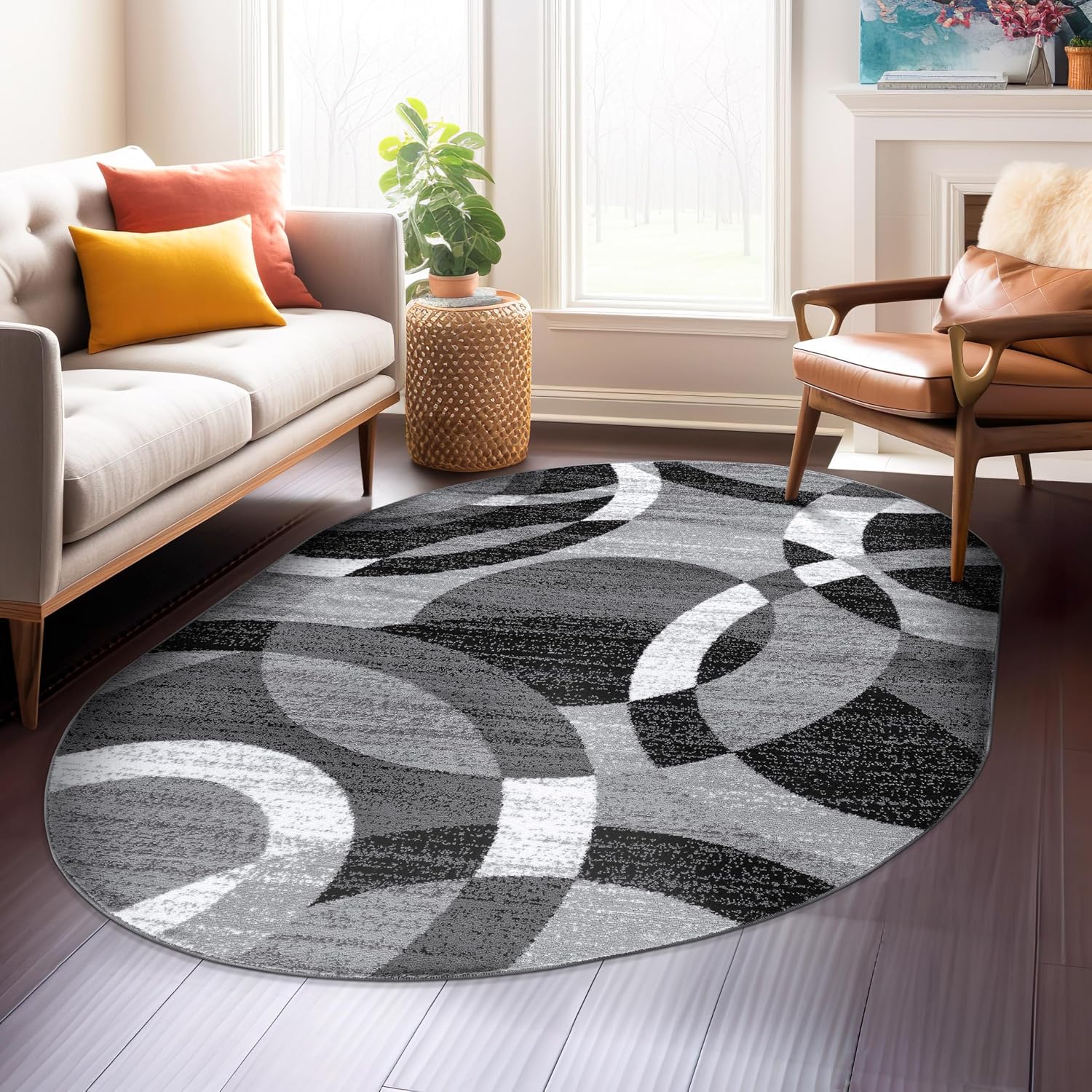 Geometric Non-Shedding Area Rug, 3 ft 3 in x 5 ft, Grey