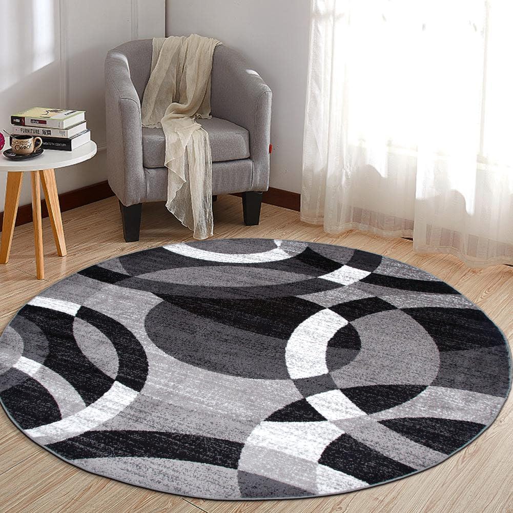 Geometric Non-Shedding Area Rug, 3 ft 3 in x 5 ft, Grey