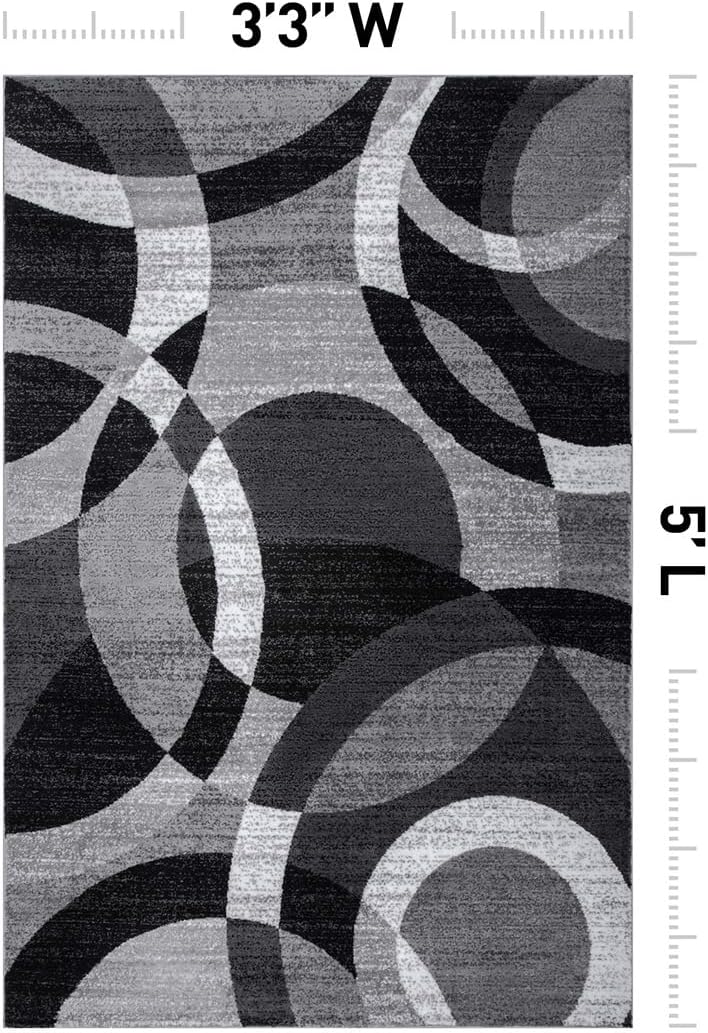 Geometric Non-Shedding Area Rug, 3 ft 3 in x 5 ft, Grey