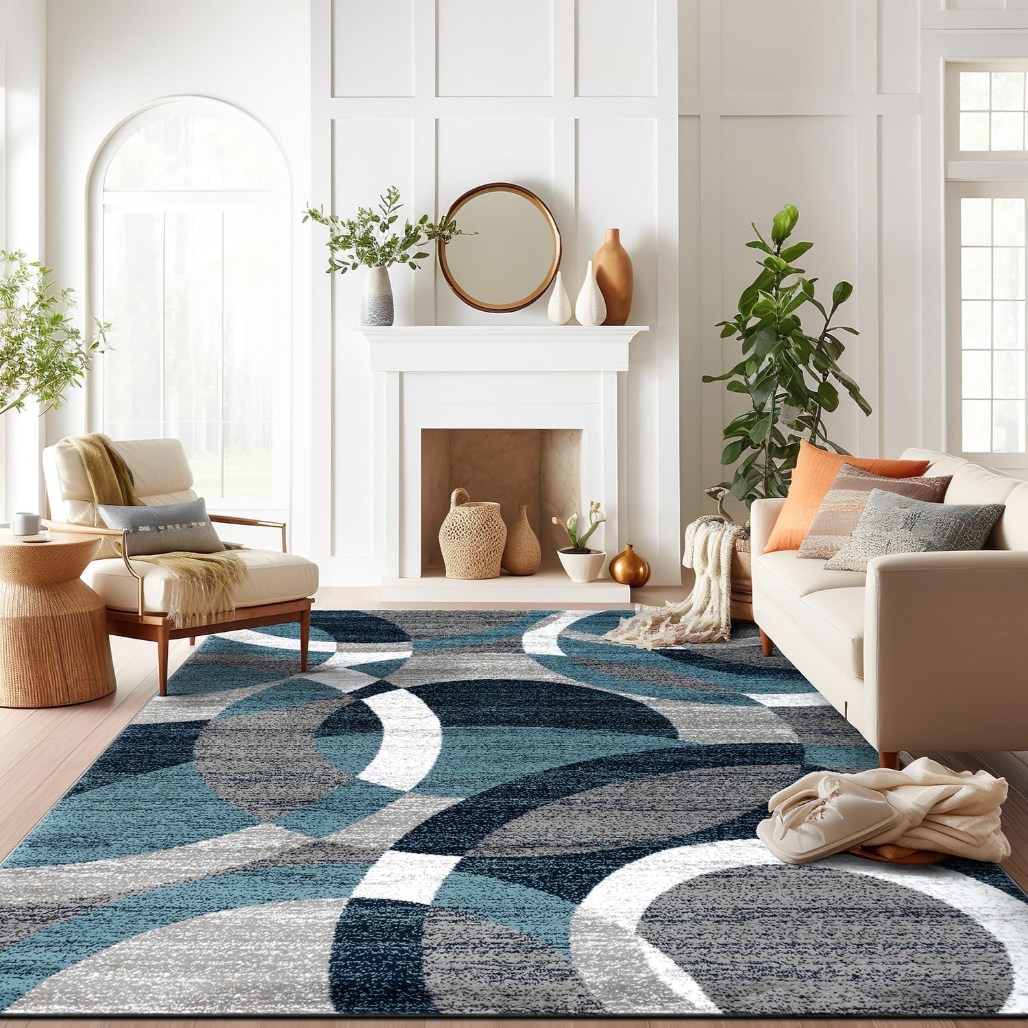 Geometric Non-Shedding Area Rug, 3 ft 3 in x 5 ft, Grey