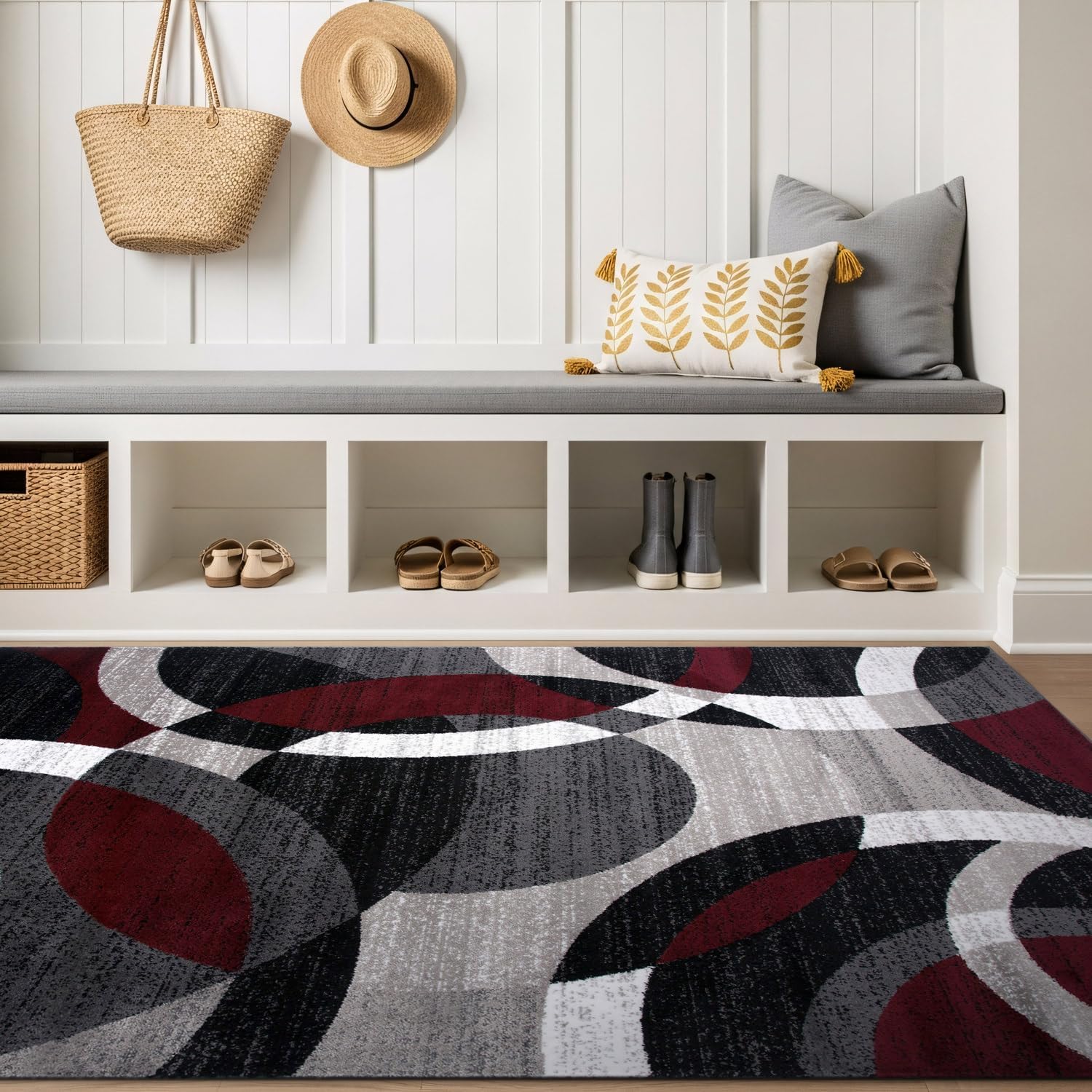 Geometric Non-Shedding Area Rug, 3 ft 3 in x 5 ft, Grey