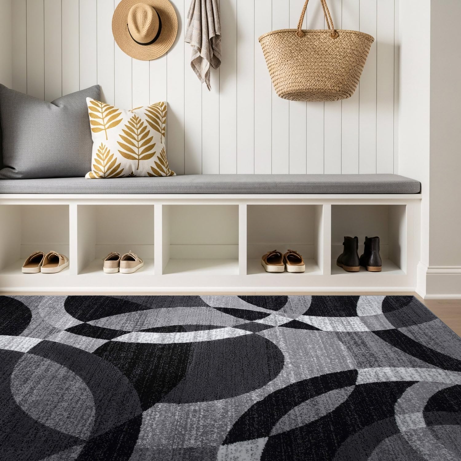 Geometric Non-Shedding Area Rug, 3 ft 3 in x 5 ft, Grey