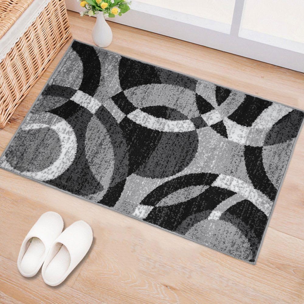 Geometric Non-Shedding Area Rug, 3 ft 3 in x 5 ft, Grey