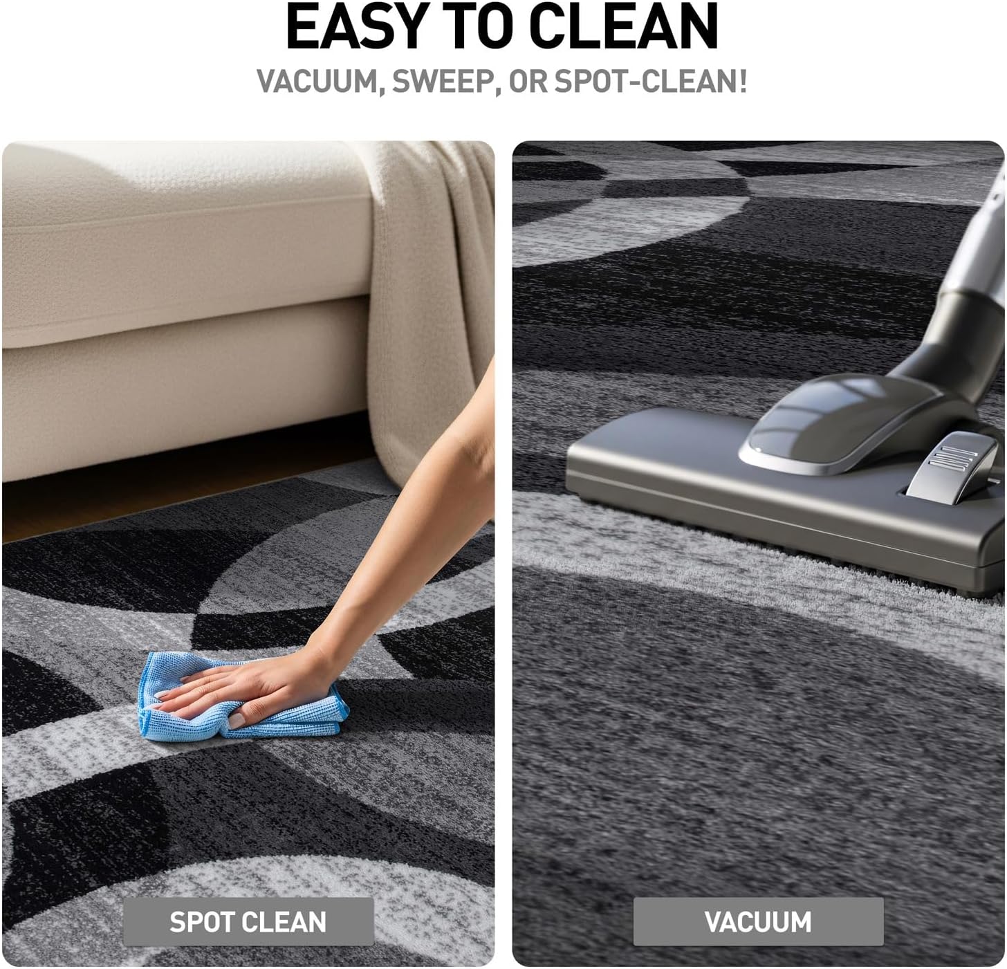 Geometric Non-Shedding Area Rug, 3 ft 3 in x 5 ft, Grey