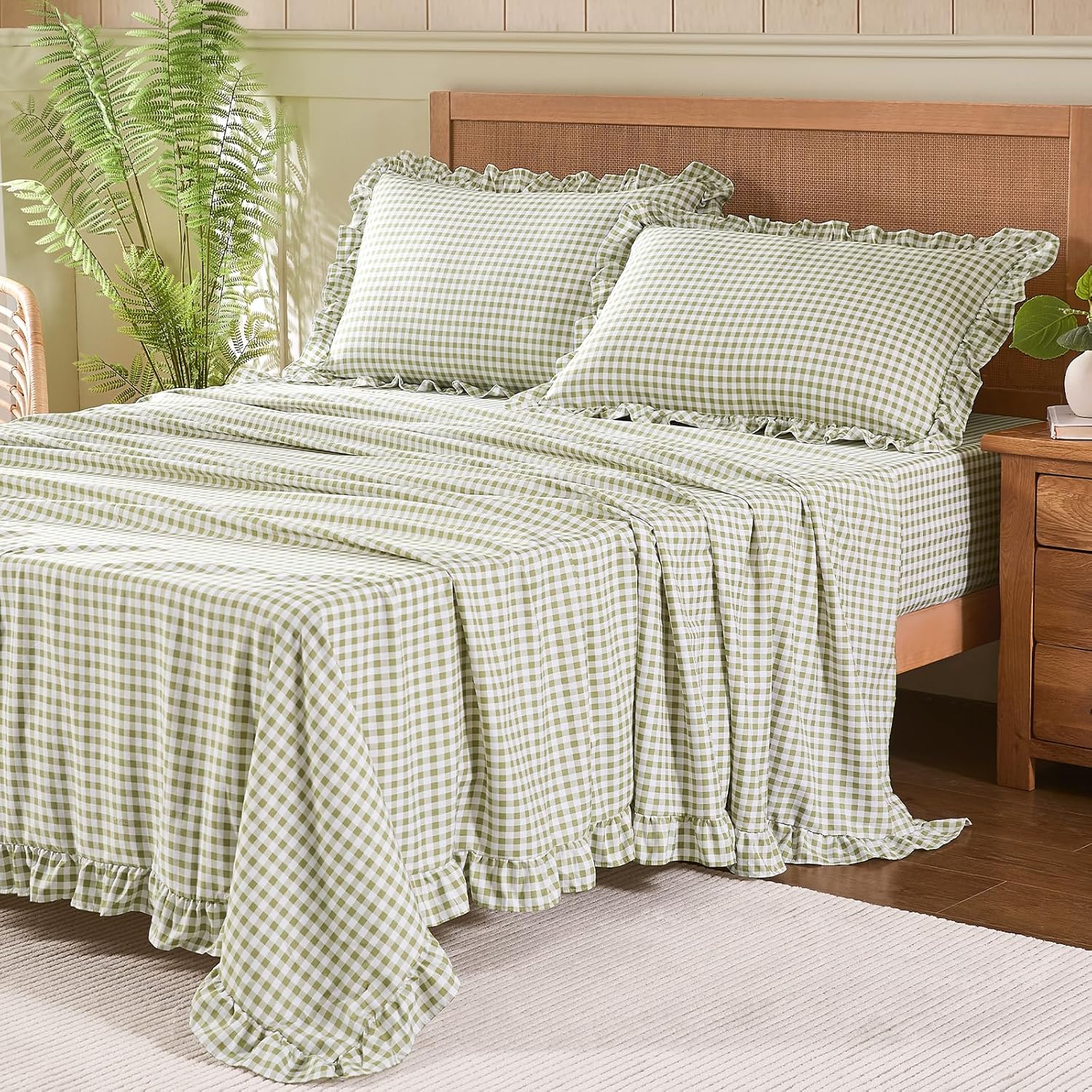 Gingham Microfibre Queen Sheet Set, 4 Pieces