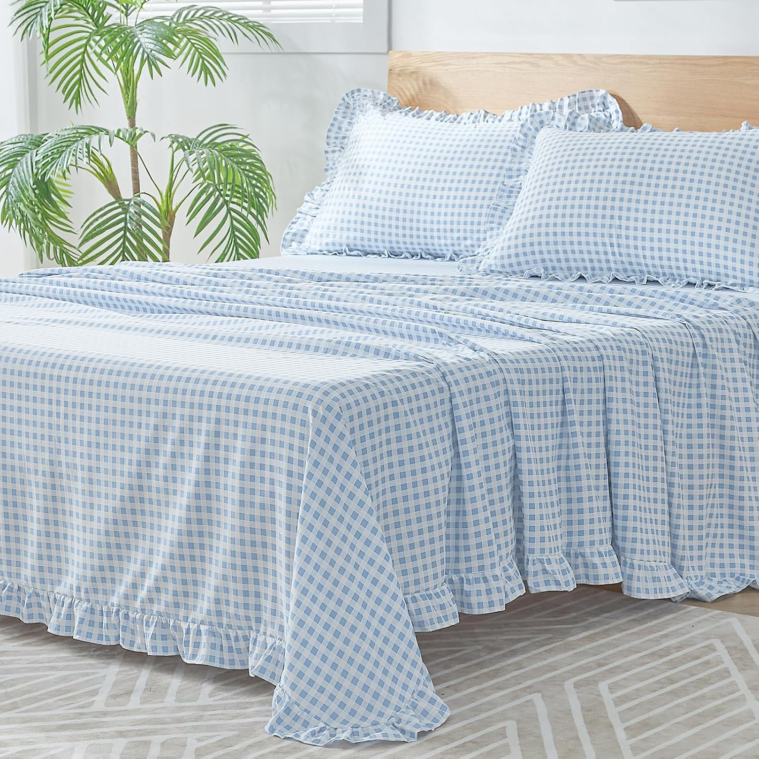 Gingham Microfibre Queen Sheet Set, 4 Pieces