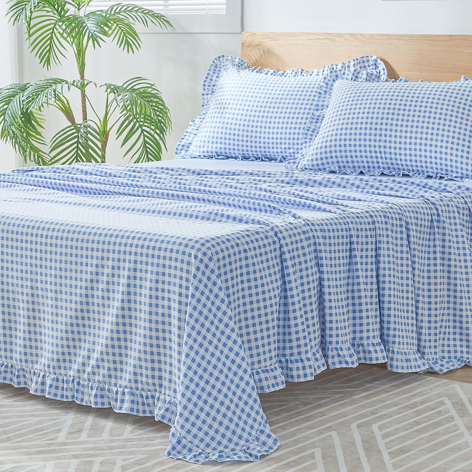Gingham Microfibre Queen Sheet Set, 4 Pieces