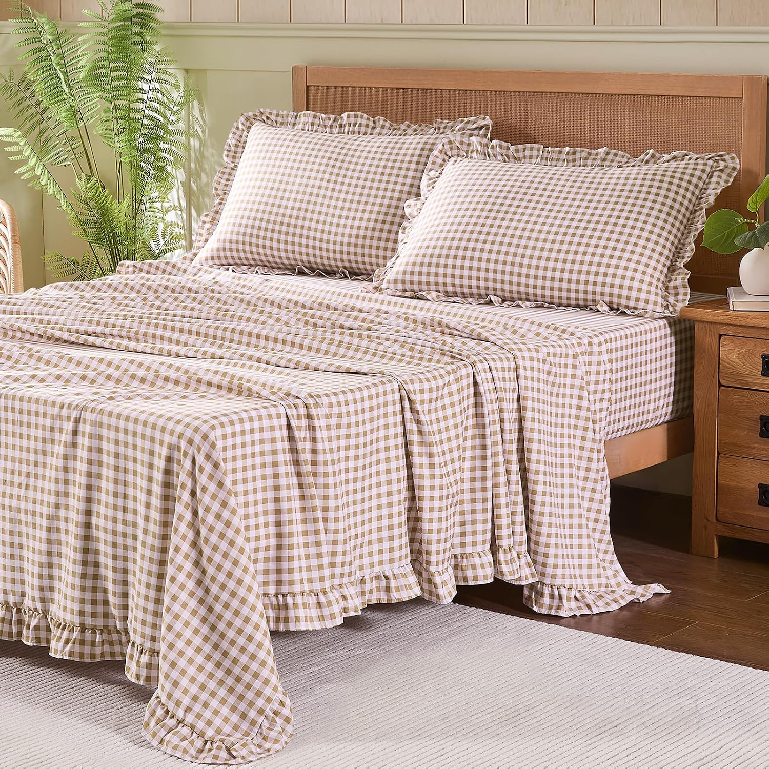 Gingham Microfibre Queen Sheet Set, 4 Pieces