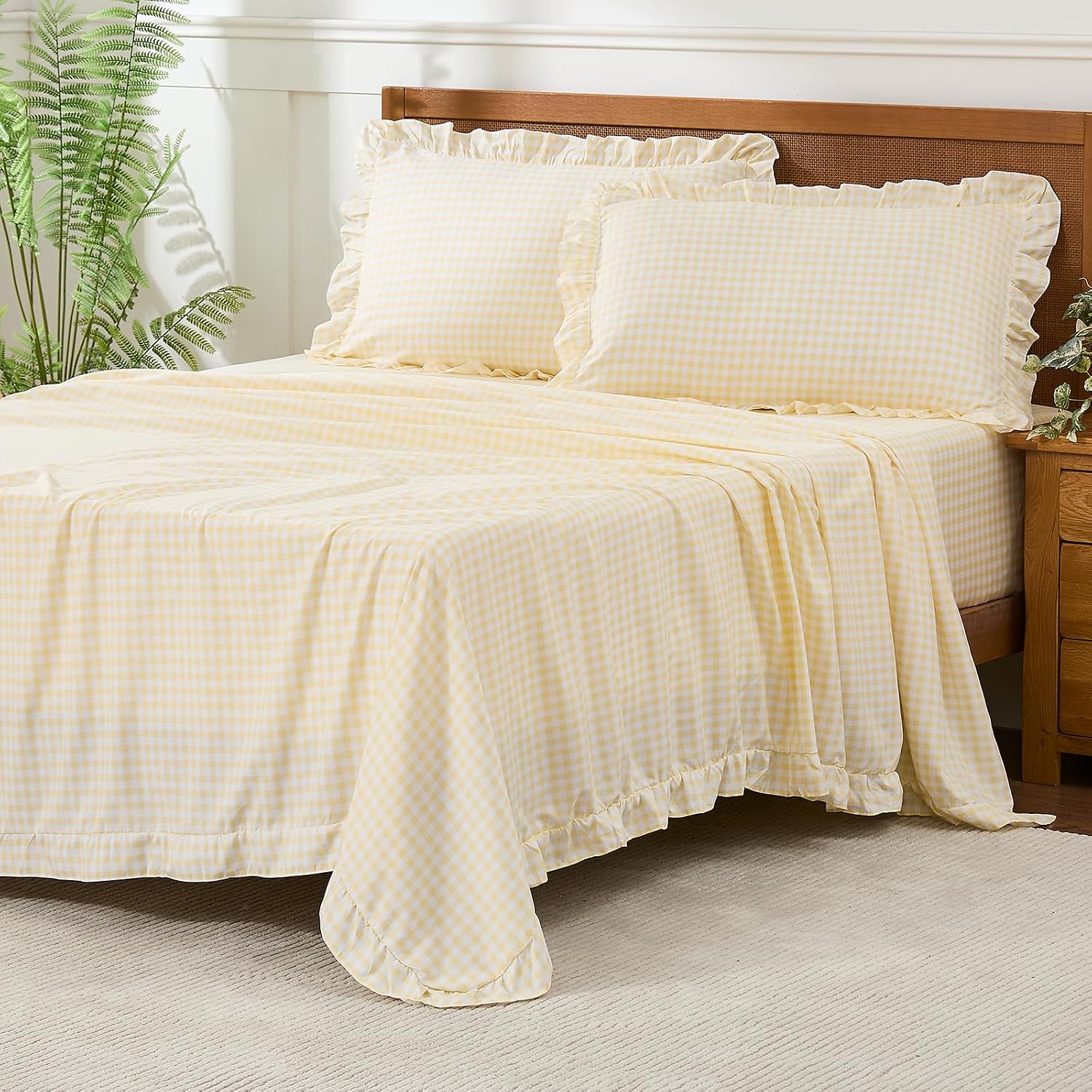 Gingham Microfibre Queen Sheet Set, 4 Pieces