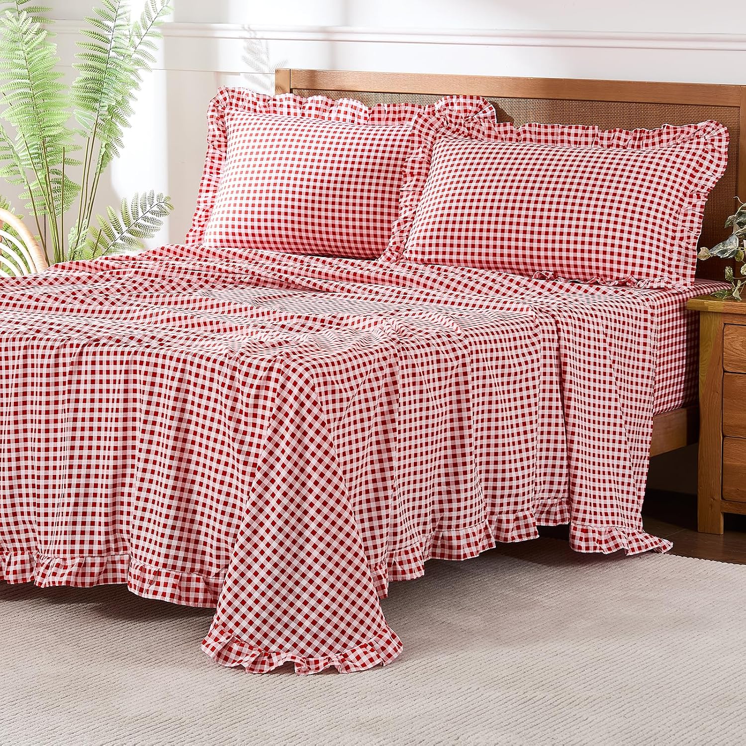 Gingham Microfibre Queen Sheet Set, 4 Pieces