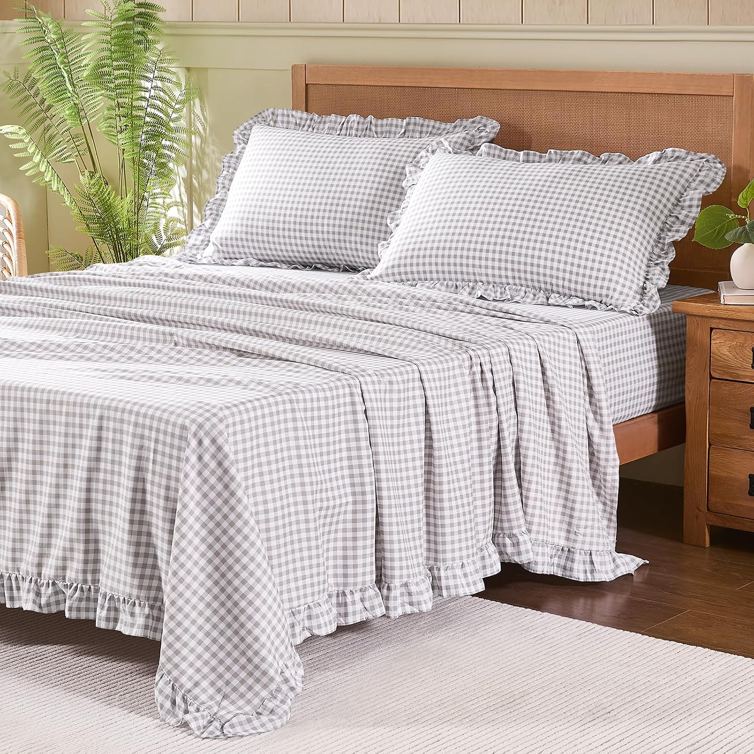 Gingham Microfibre Queen Sheet Set, 4 Pieces