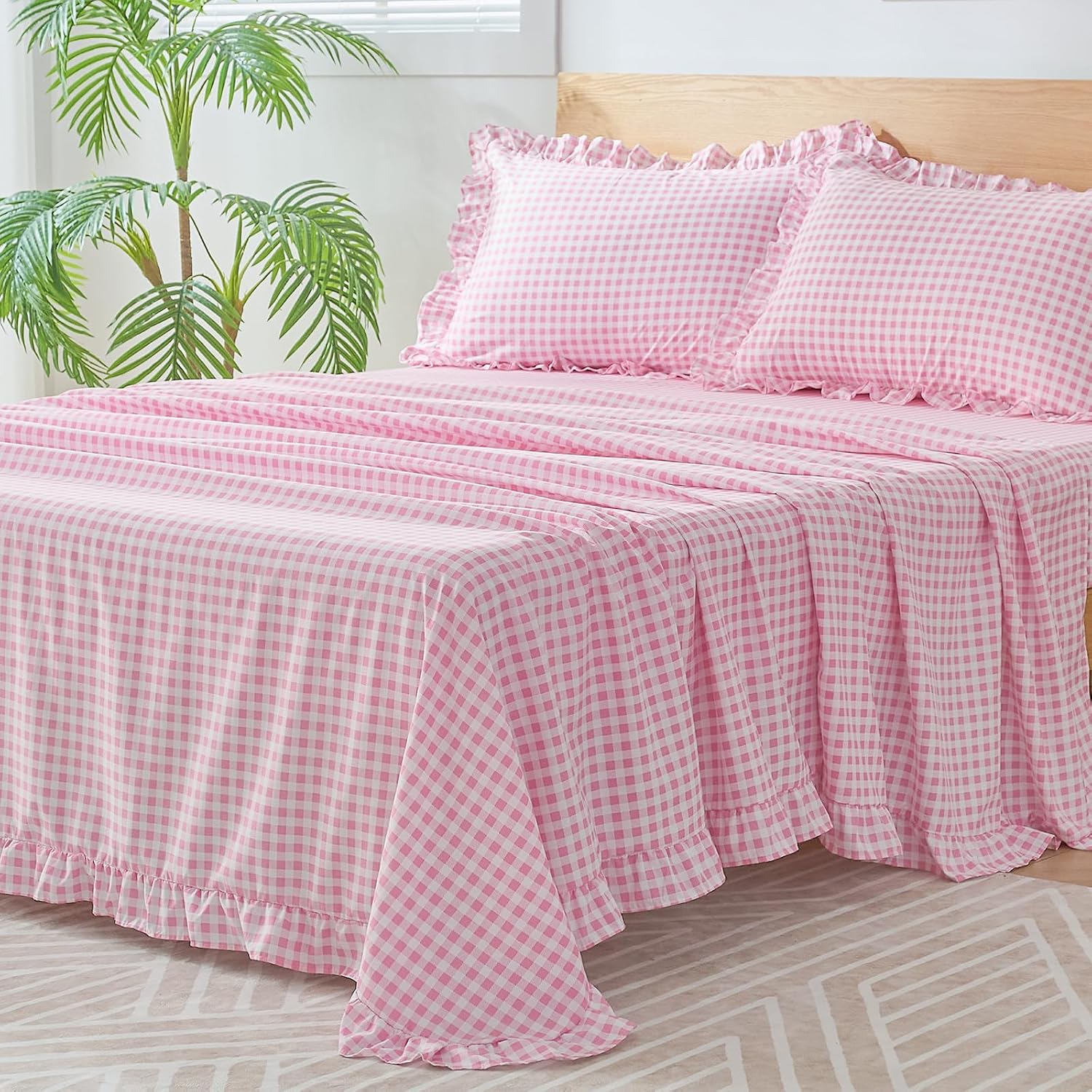 Gingham Microfibre Queen Sheet Set, 4 Pieces