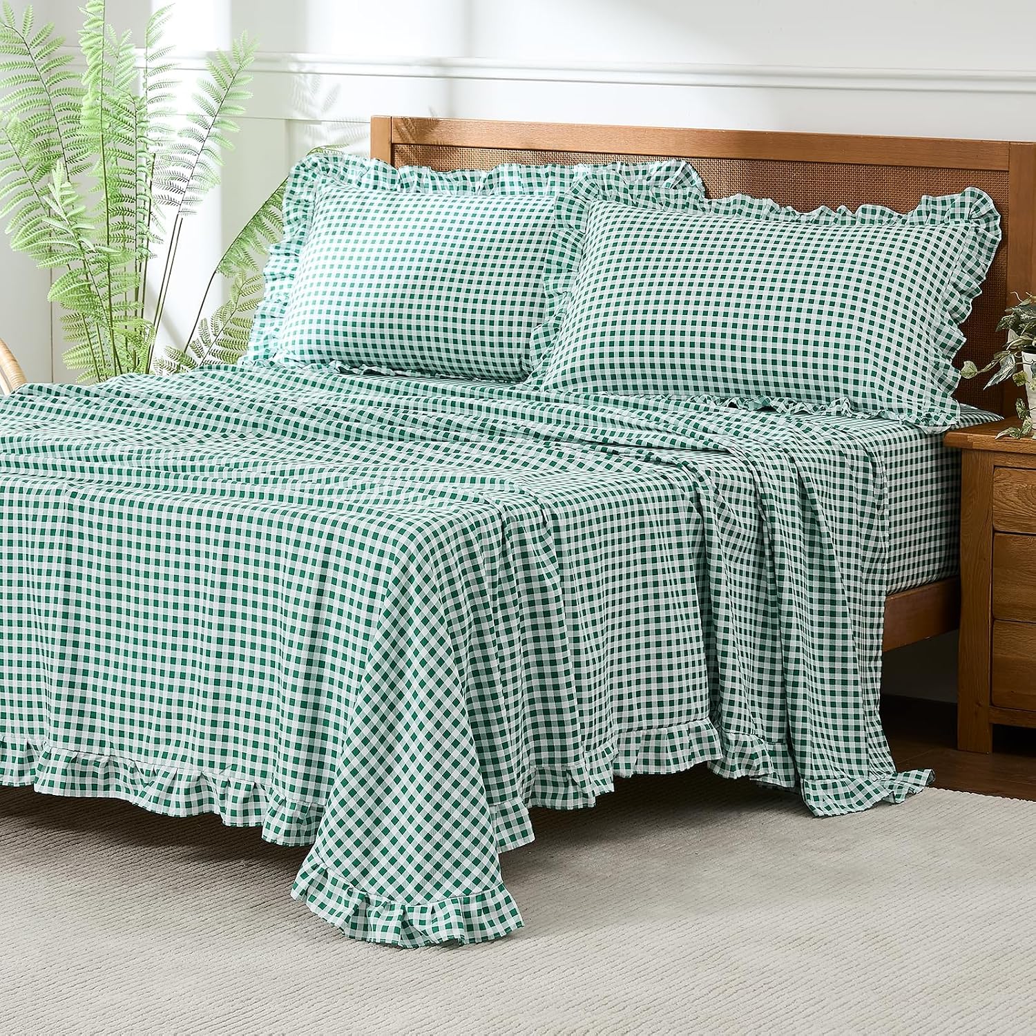 Gingham Microfibre Queen Sheet Set, 4 Pieces