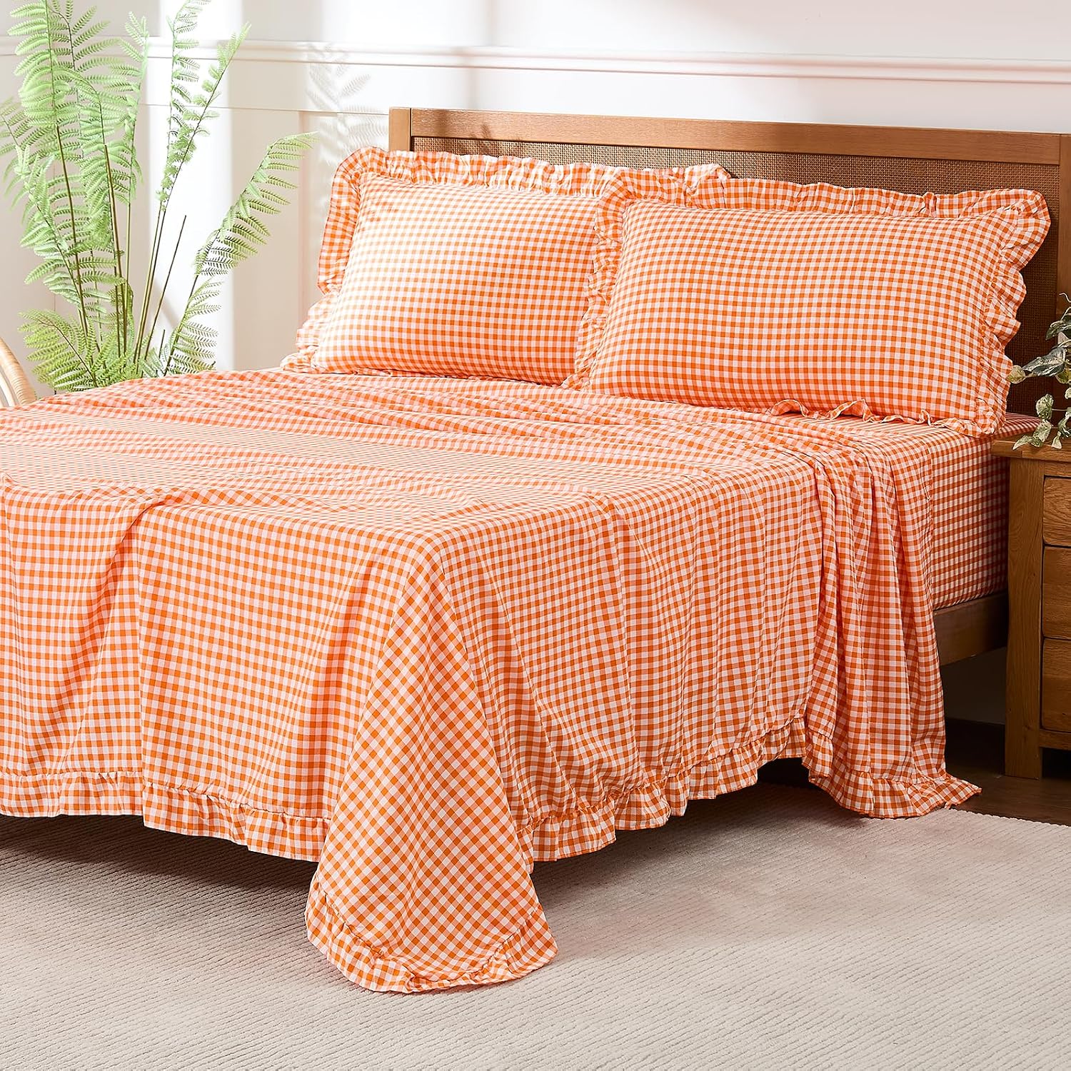 Gingham Microfibre Queen Sheet Set, 4 Pieces