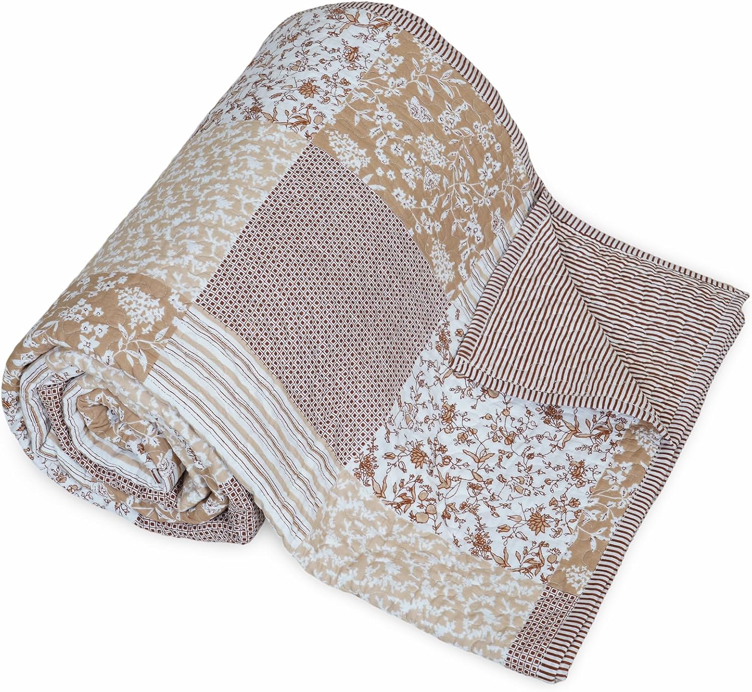 Handmade Reversible Cotton Quilted Throw, 50 x 60 inch